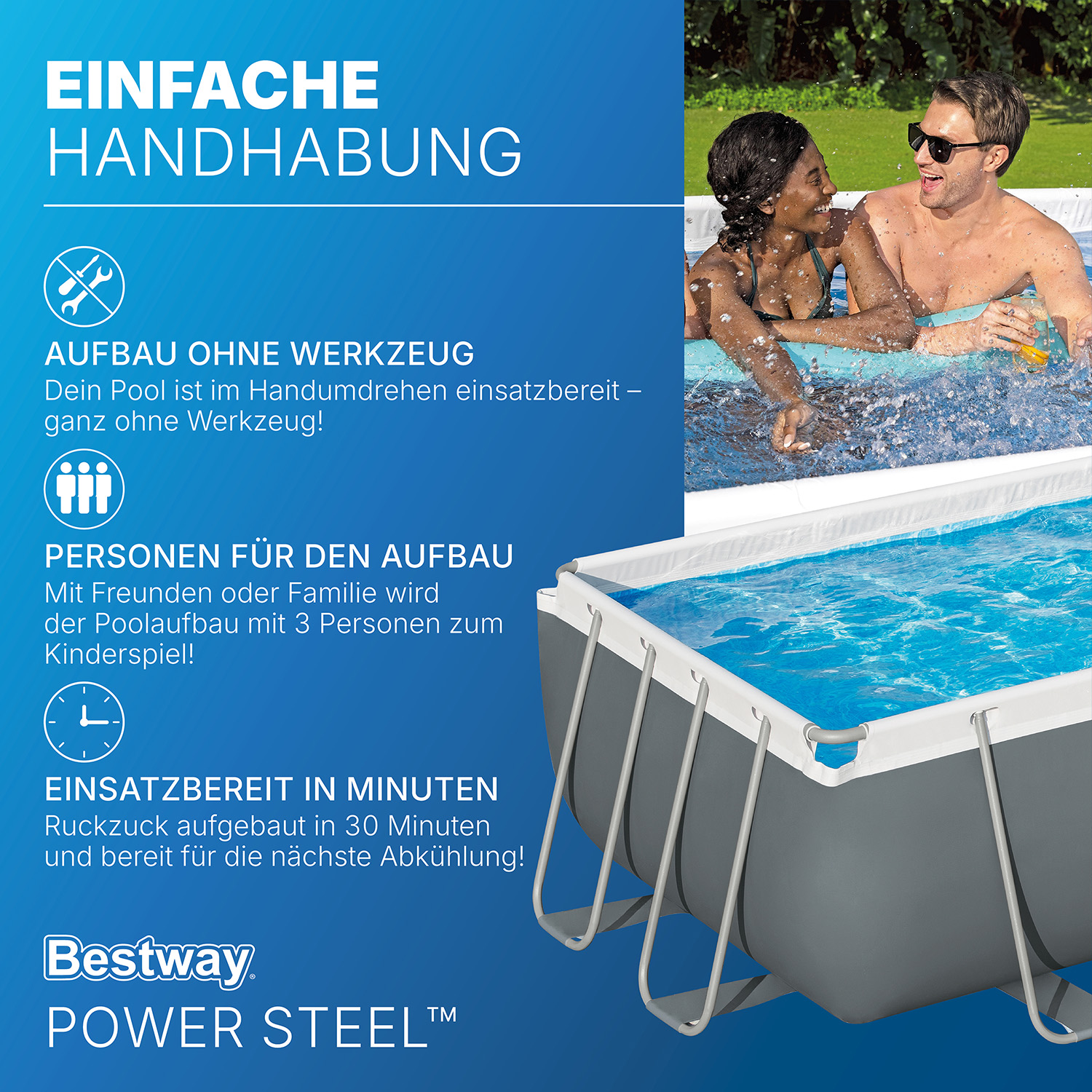 Power Steel™ Solo Pool ohne Zubehör 404 x 201 x 100 cm, grau, eckig