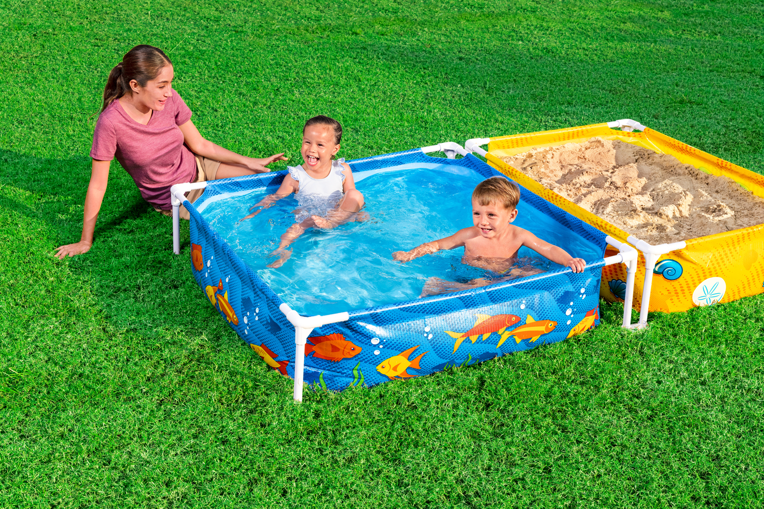 My First Frame Pool mit Sandkasten 213 x 122 x 30,5 cm, buntes Unterwasser-Design, eckig