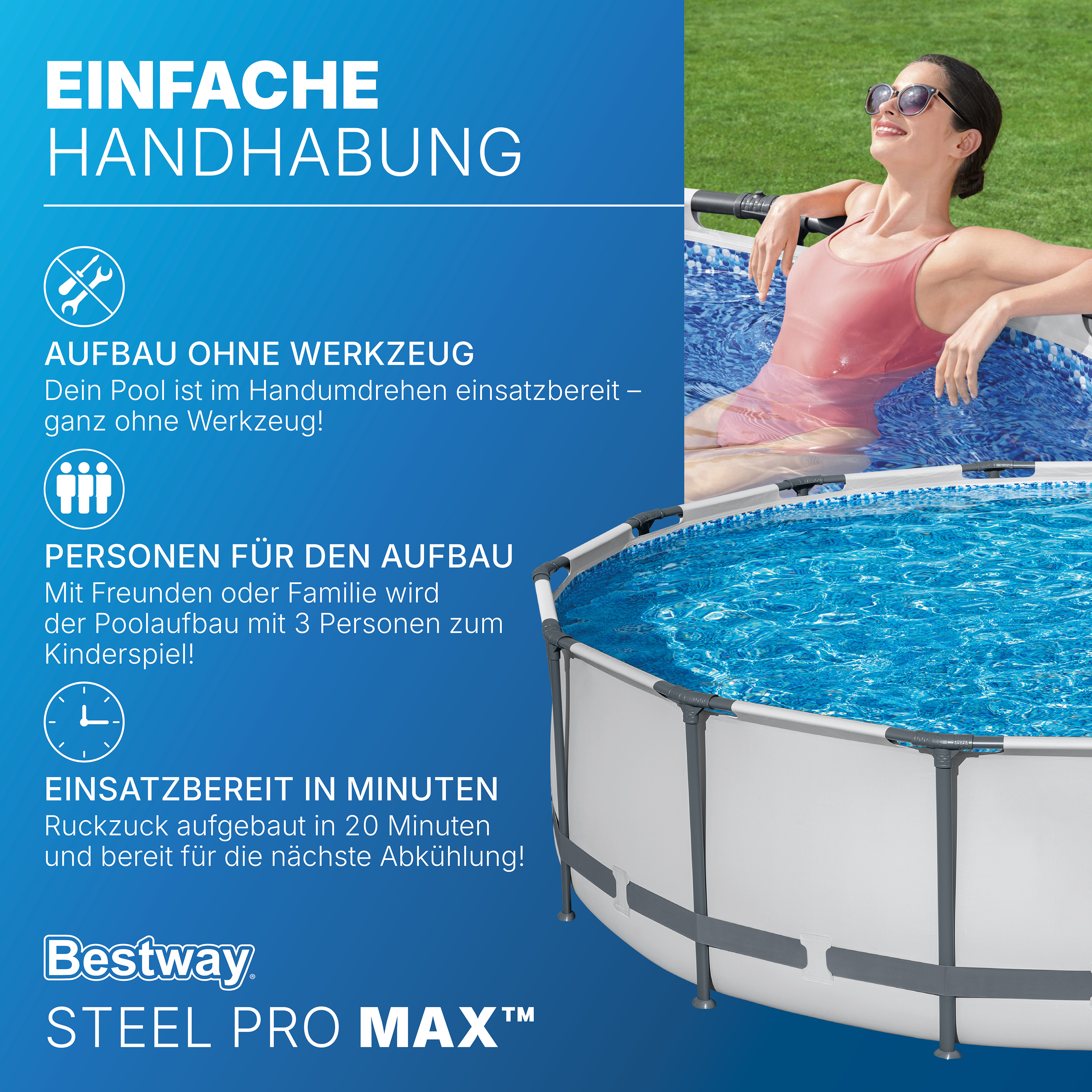 Steel Pro MAX™ Frame Pool Komplett Set mit Filterpumpe Ø 427 x 107 cm, lichtgrau, rund