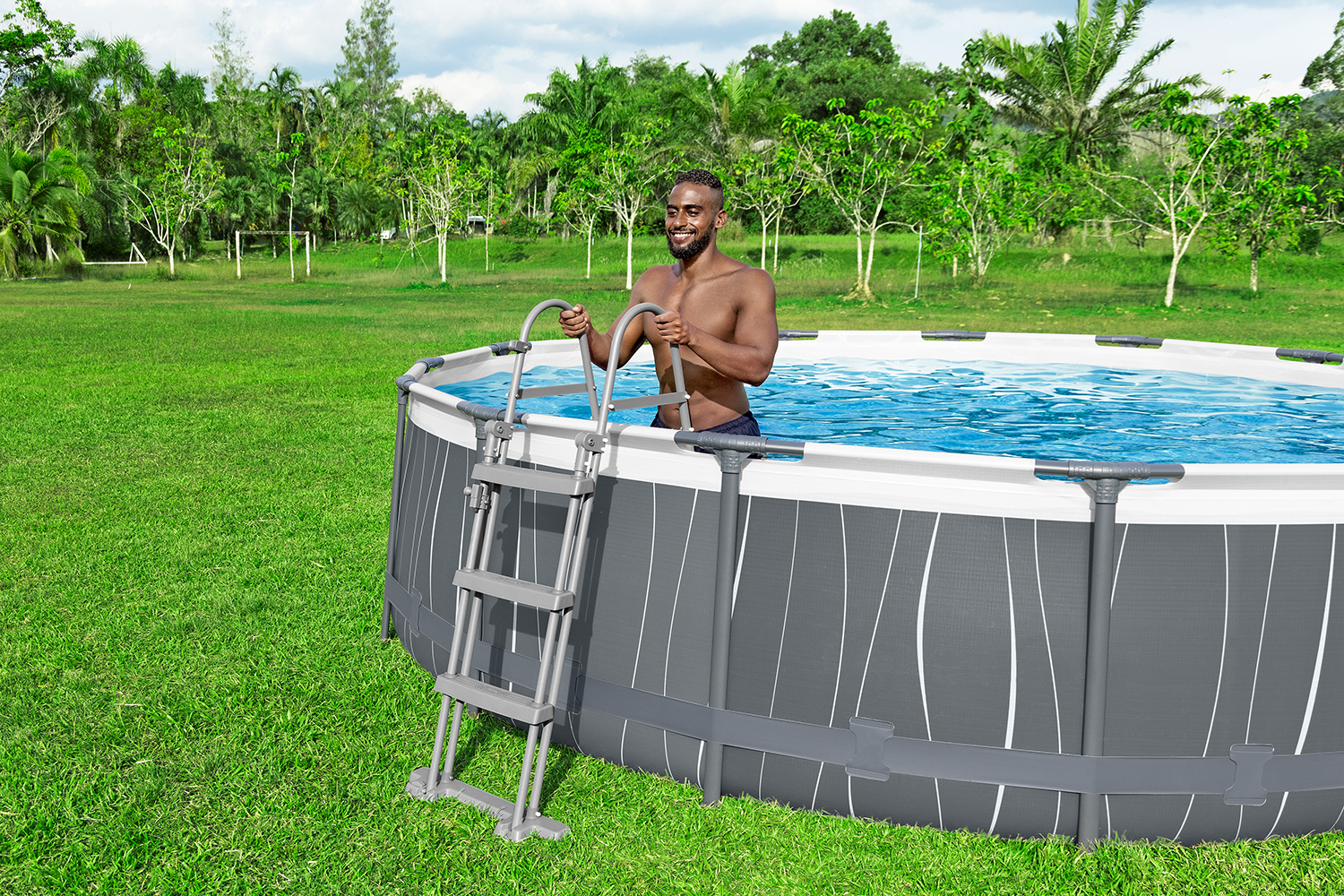 Steel Pro MAX™ Frame Pool Komplett-Set mit Filterpumpe Ø 457 x 107 cm, LED-Design, rund
