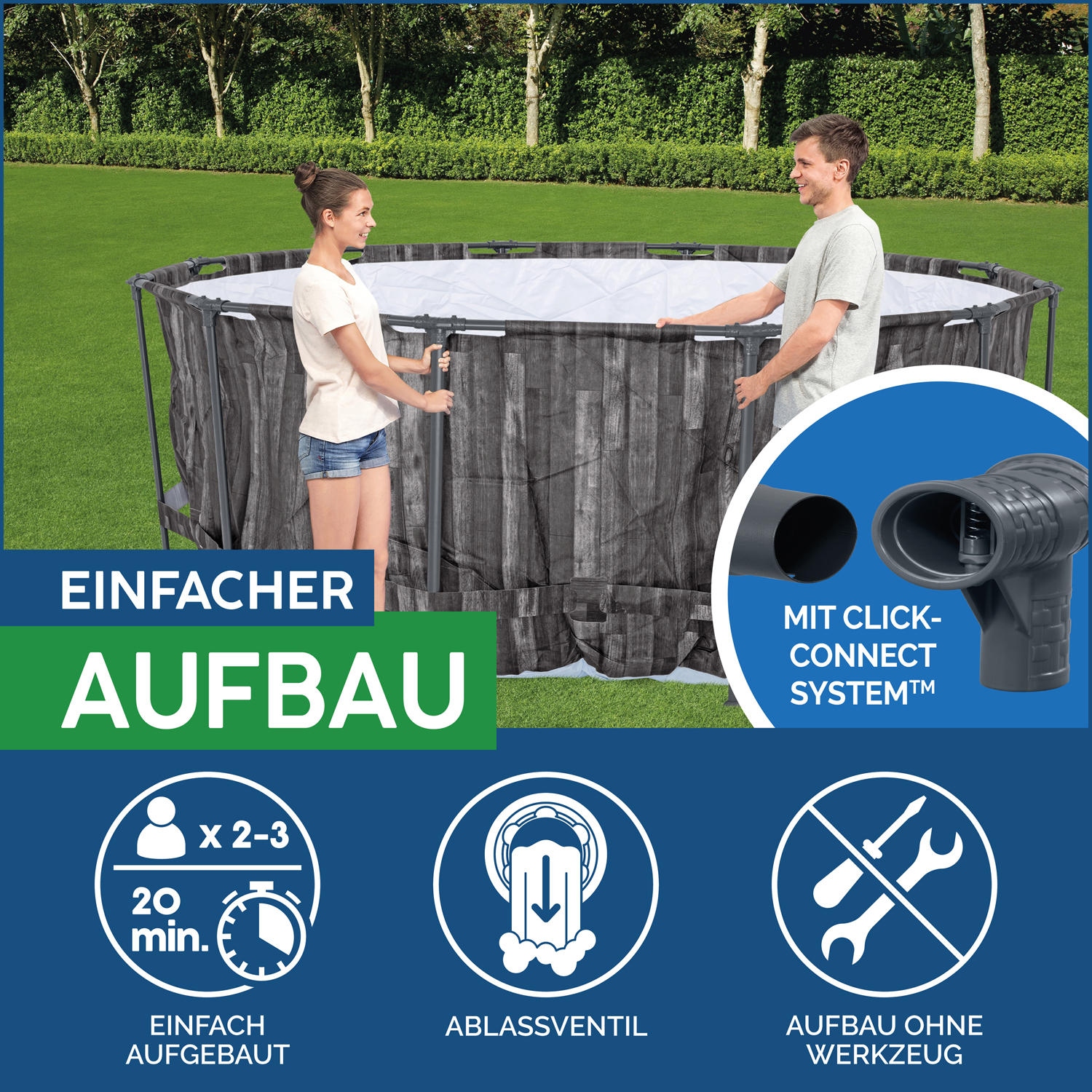 Steel Pro MAX™ Auftstellpool-Komplett-Set mit Filterpumpe Ø 427 x 107 cm, Holz-Optik (Mooreiche), rund