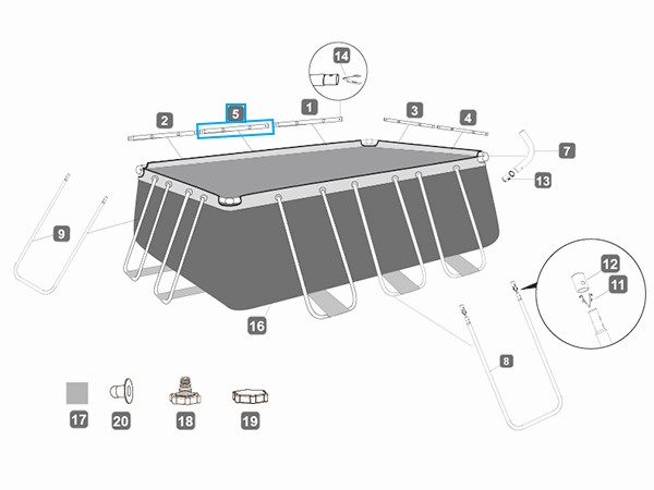 Bestway® Spare Part Top rail E (grey) for various Power Steel™ frame pools, angular Bestway® Spare Part Top rail E (grey) for various Power Steel™ frame pools, angular