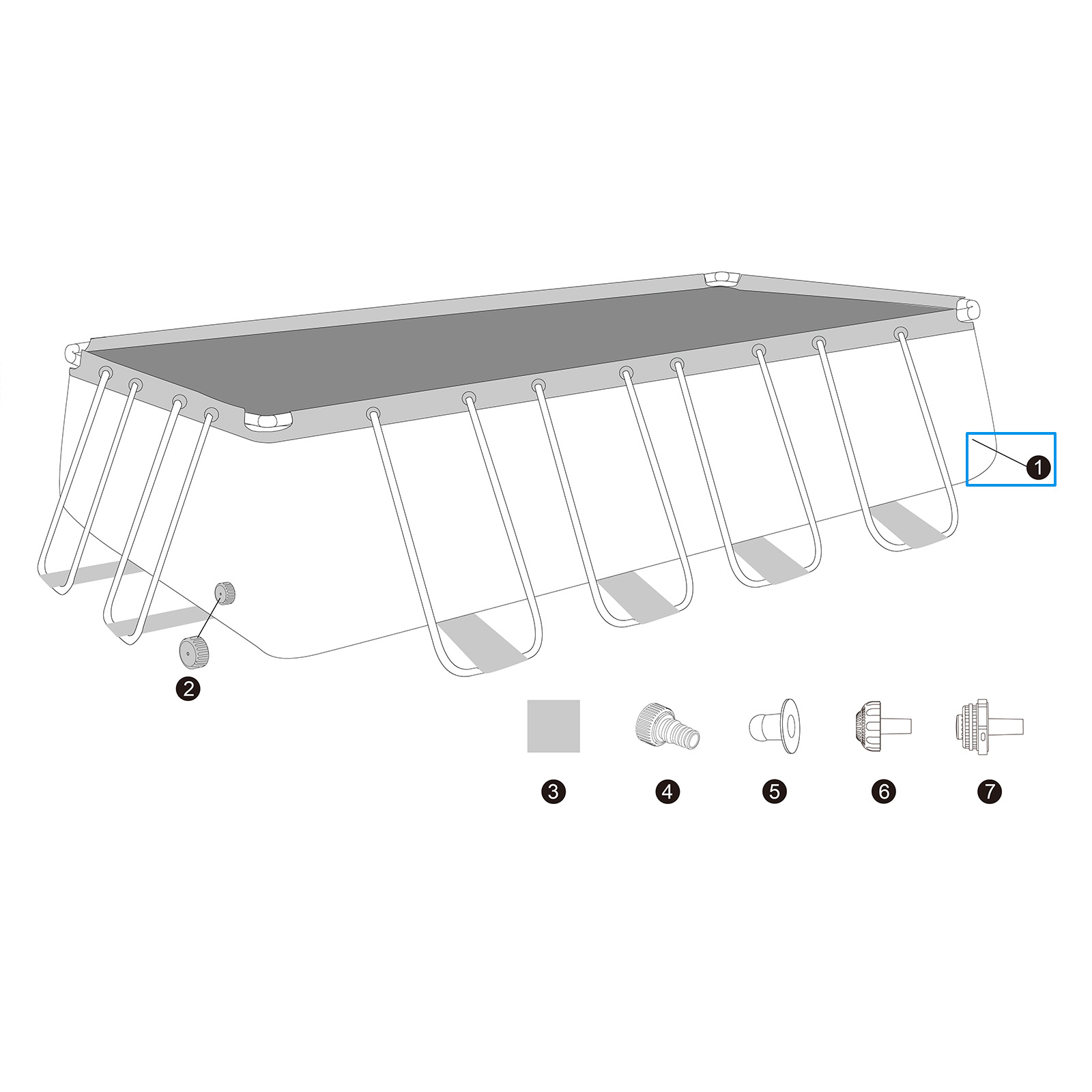 Bestway® Ersatzteil Poolfolie (dunkelgrau) für Steel Pro MAX™ Pool 488 x 244 x 122 cm, eckig