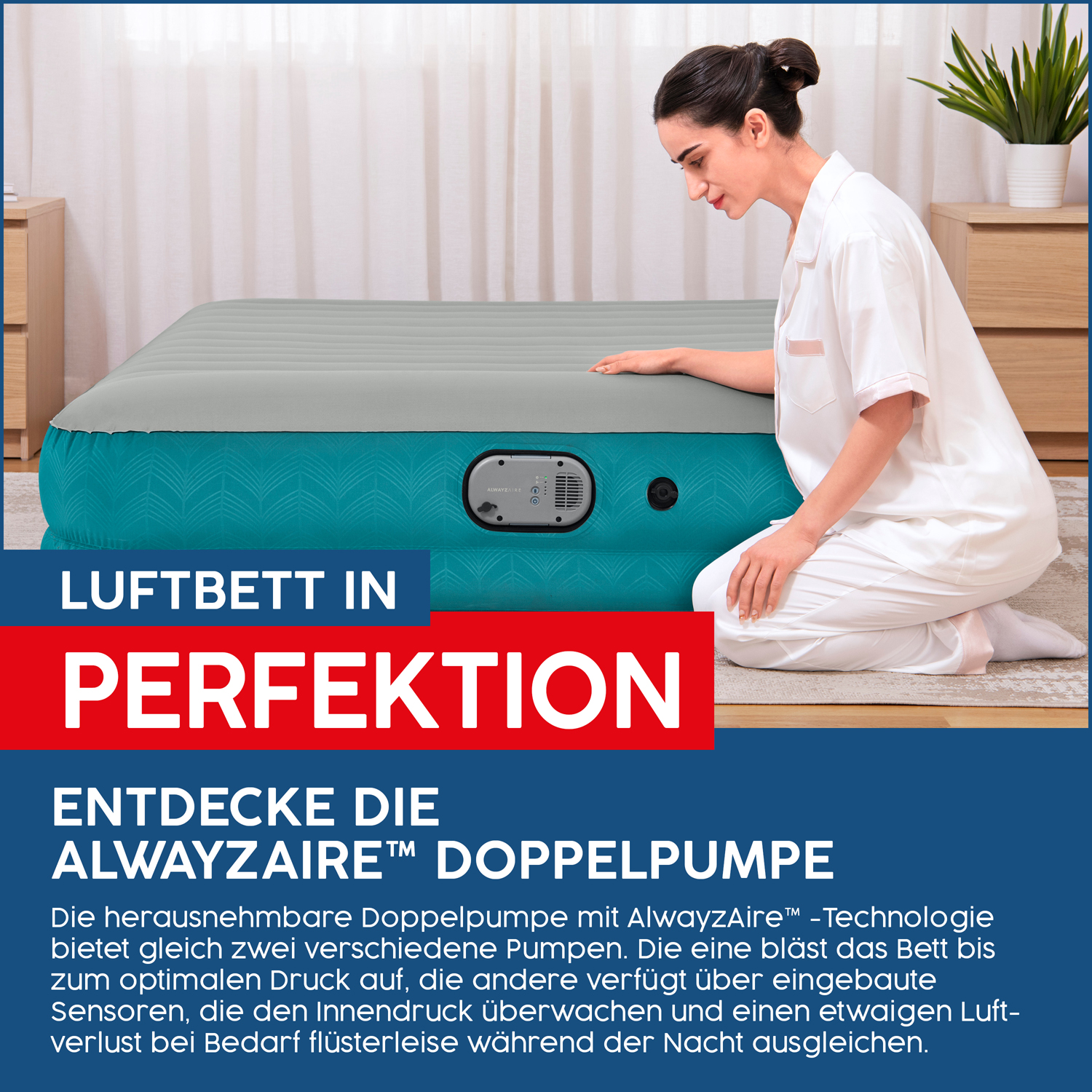 AlwayzAire™ 2-Personen-Luftbett ohne Druckverlust Selbstaufblasend 203 x 152 x 36 cm