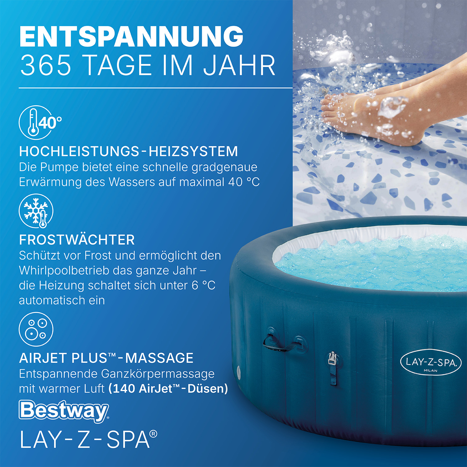 LAY-Z-SPA® WLAN-Whirlpool Milan AirJet Plus™ Ø 196 x 71 cm, rund