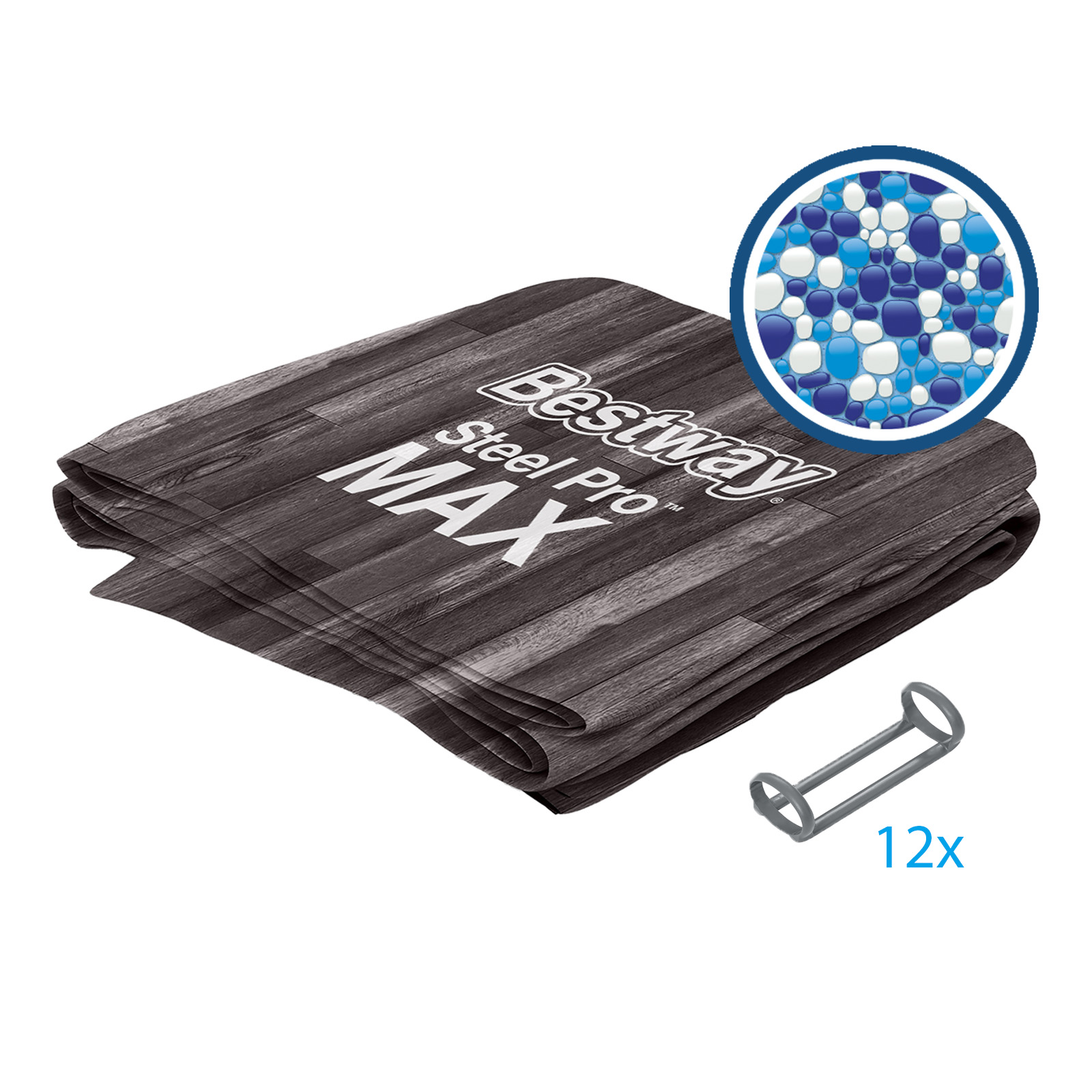 Ersatzteil Poolfolie für Steel Pro MAX 366x100cm, rund - inklusive Kunststoffring-Set