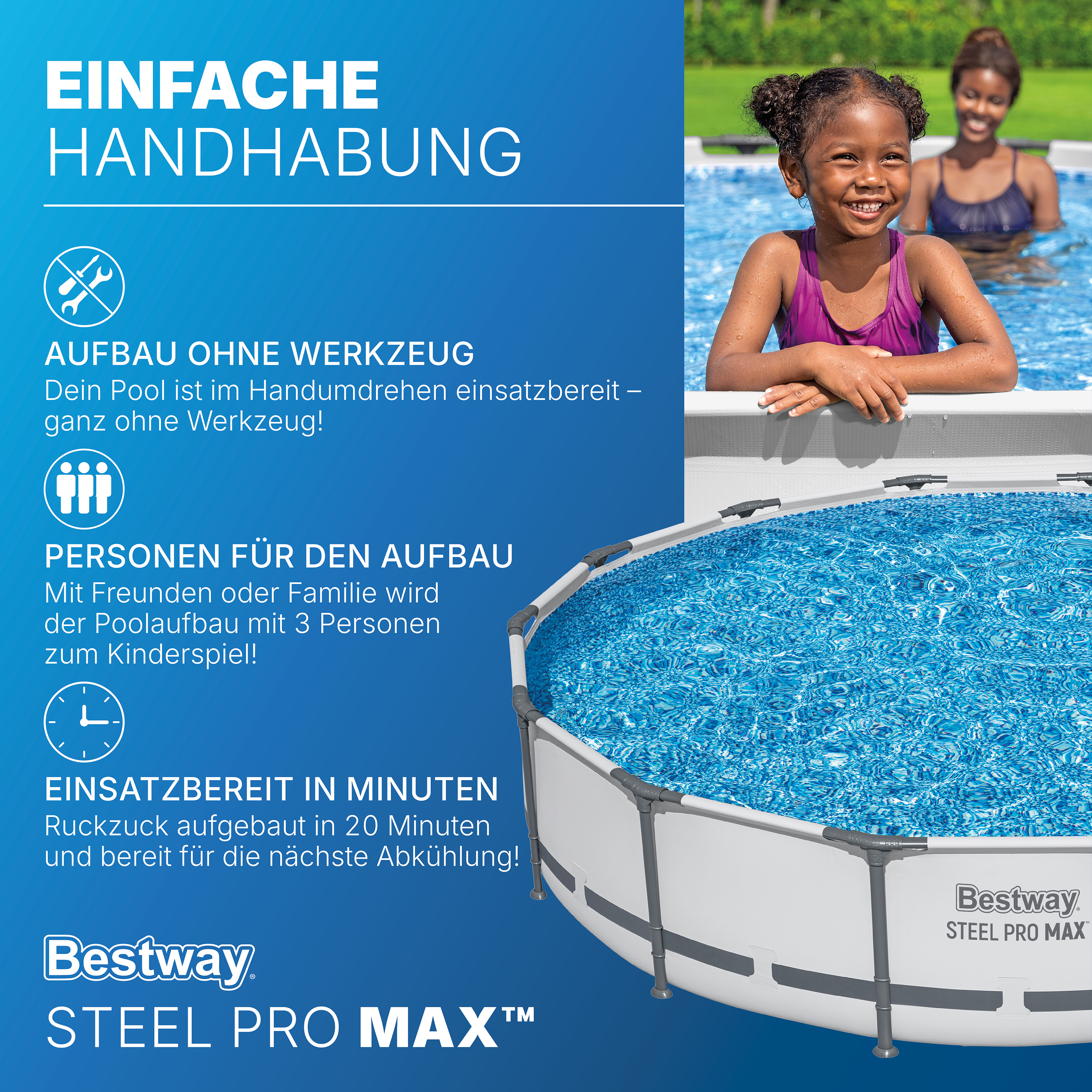Steel Pro MAX™ Frame Pool Set mit Filterpumpe Ø 427 x 84 cm, lichtgrau, rund