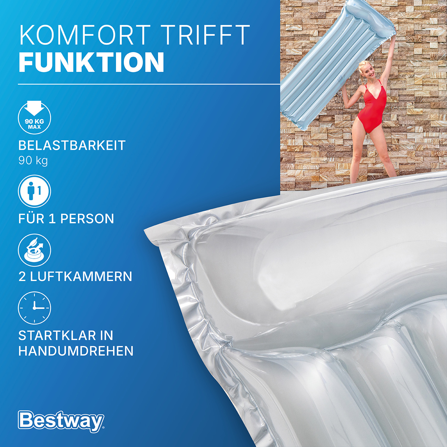 Luftmatratze Transparent 183 x 76 cm, Silber