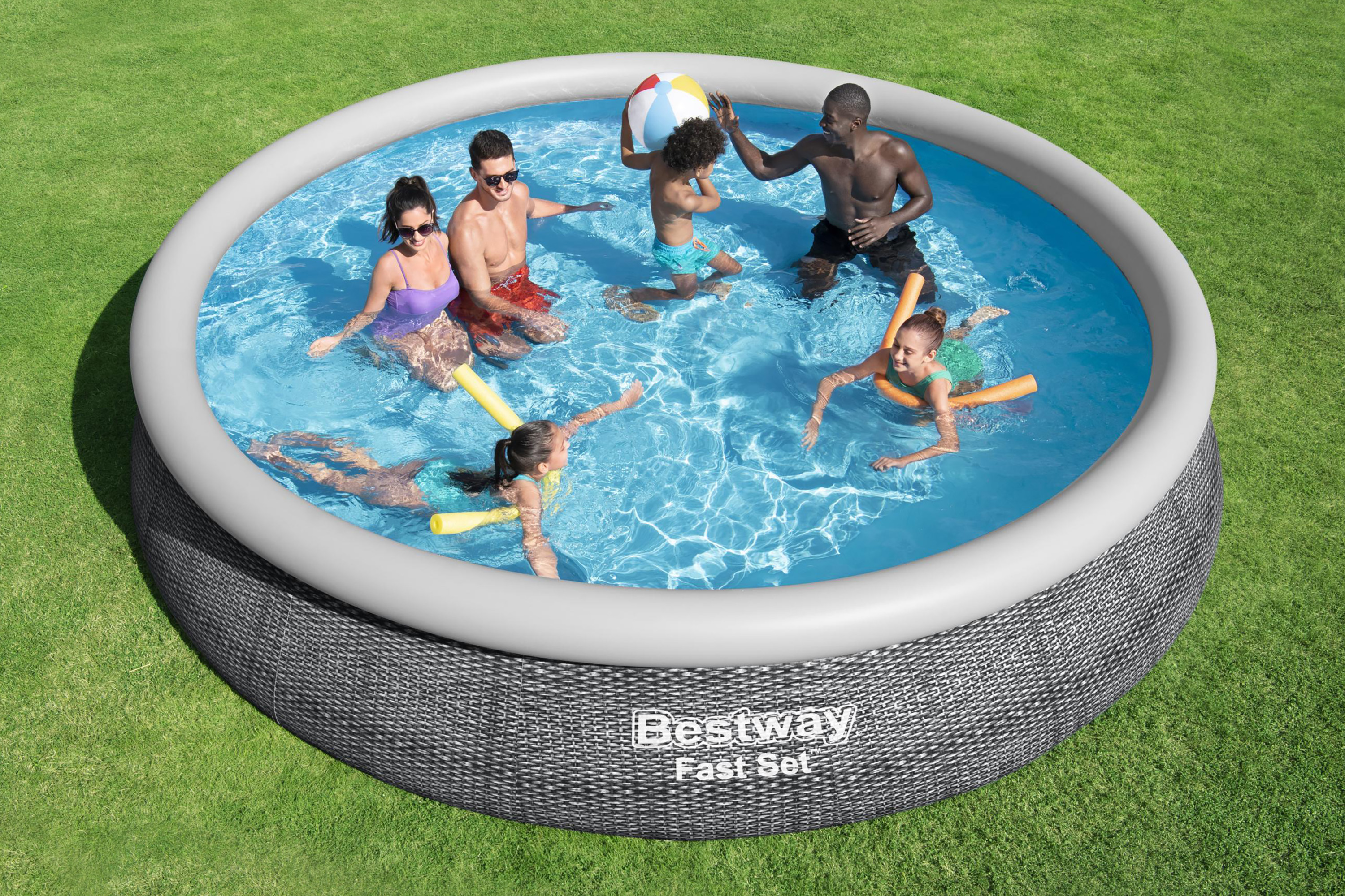 Fast Set™ Aufstellpool Set mit Filterpumpe Ø 457 x 84 cm, Rattan-Optik (Schiefergrau), rund