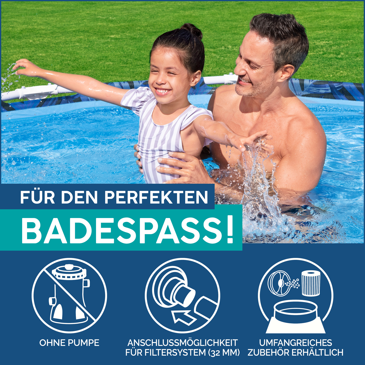 Steel Pro™ Frame Pool ohne Pumpe Ø 305 x 66 cm, tropisches Blatt-Design, rund