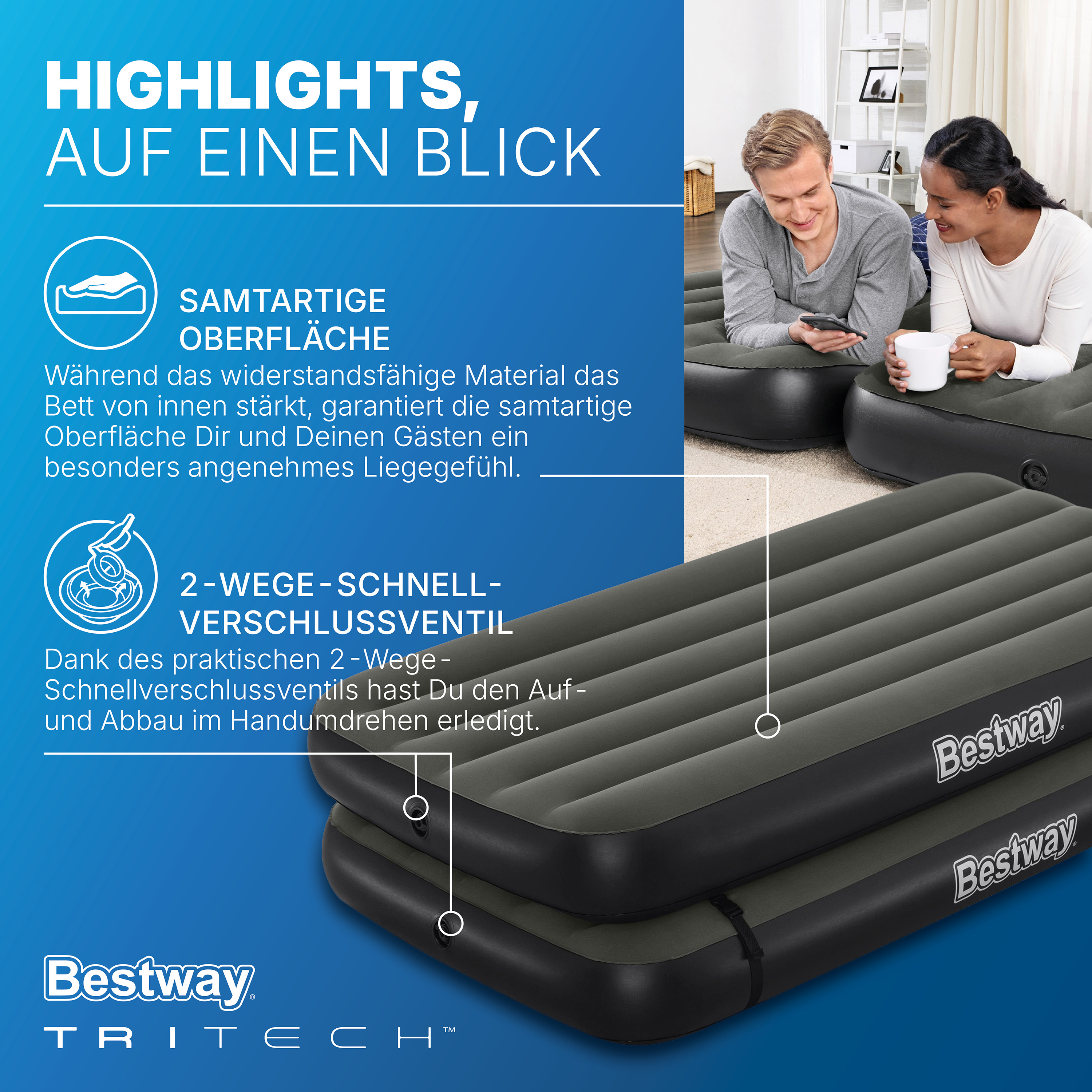 TriTech® 3-in-1-Luftbett Connect and Rest™ 188 x 99 x 25 cm