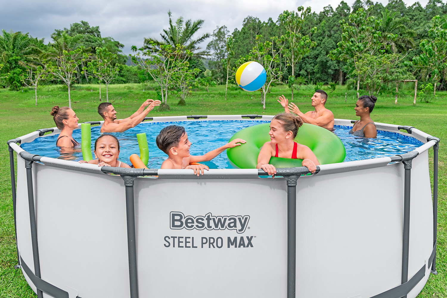 Steel Pro MAX™ Frame Pool Komplett Set mit Filterpumpe Ø 427 x 122 cm, lichtgrau, rund