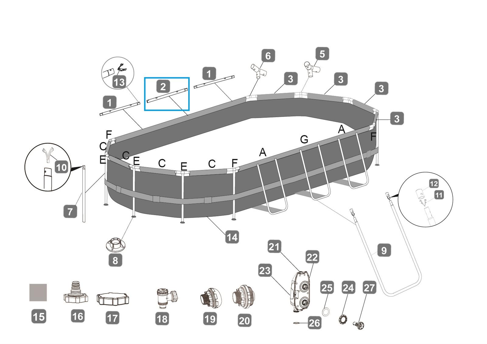 Bestway® Spare Part Top rail G (grey) for Power Steel™ frame pool 610 x 366 x 122 cm, oval Bestway® Spare Part Top rail G (grey) for Power Steel™ frame pool 610 x 366 x 122 cm, oval