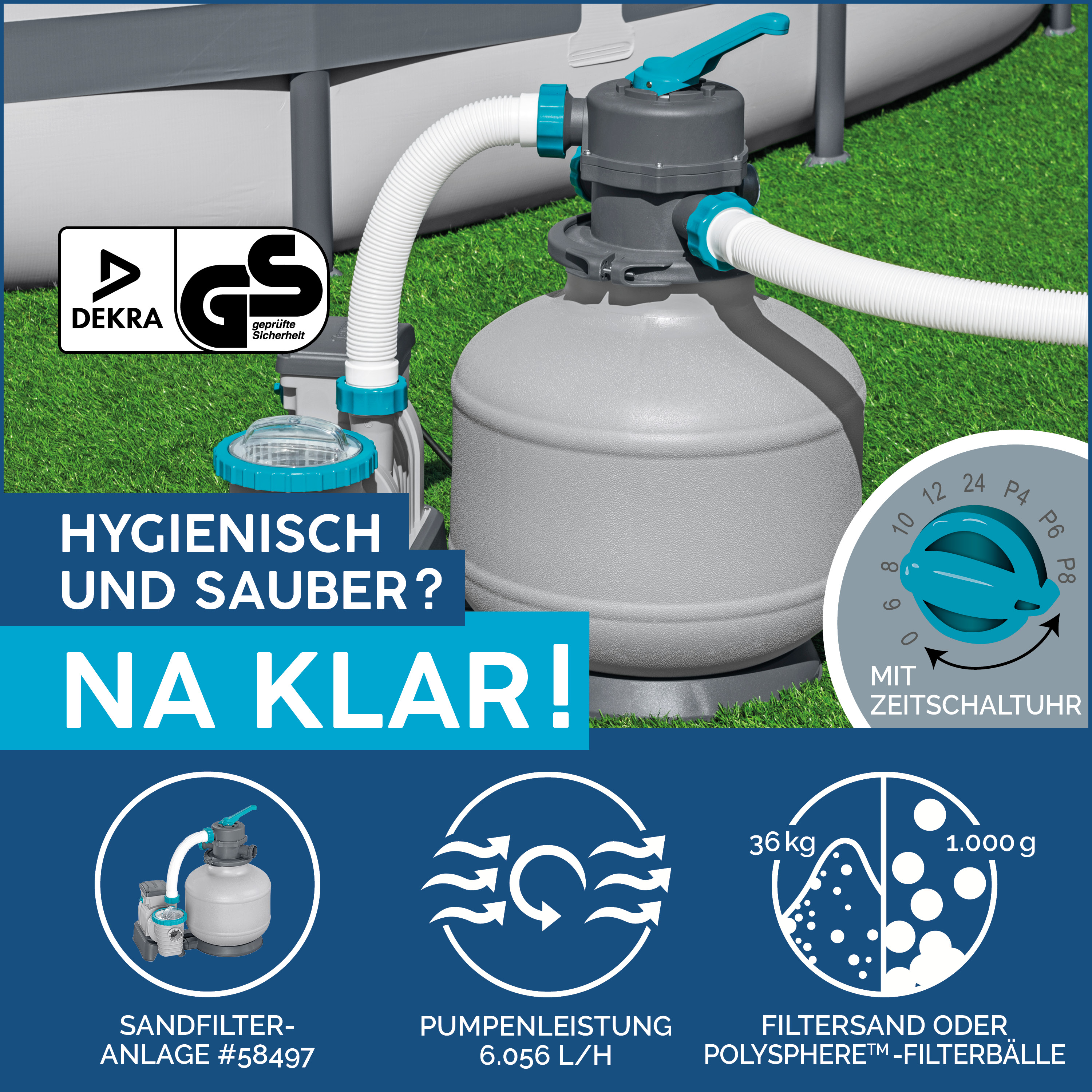 Hydrium™ Stahlwandpool Komplett-Set mit Sandfilteranlage Ø 457 x 122 cm, granitgrau, rund
