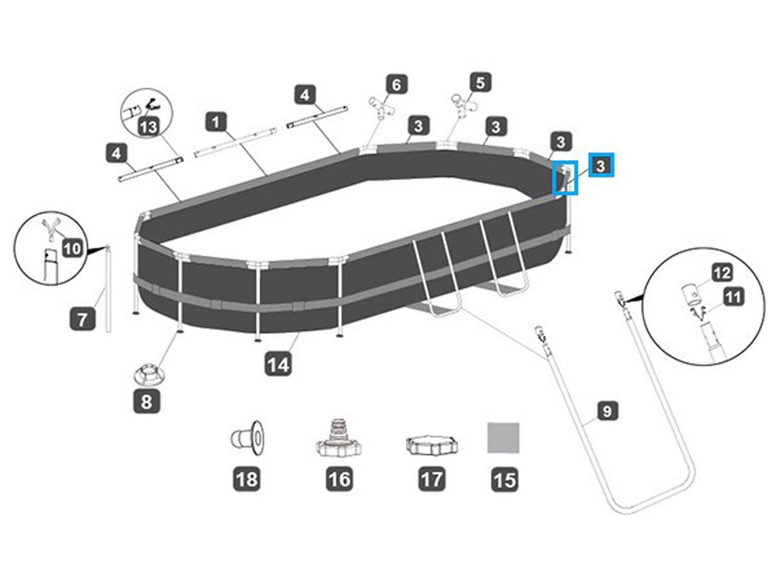 Bestway® Spare Part Top rail C (brown) for Power Steel™ frame pool 427 x 250 x 100 cm, oval