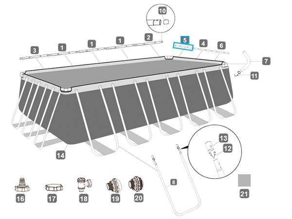 Bestway® Spare Part Top rail E (grey) for various Power Steel™ pools 671/732 x 366 x 132 cm, angular