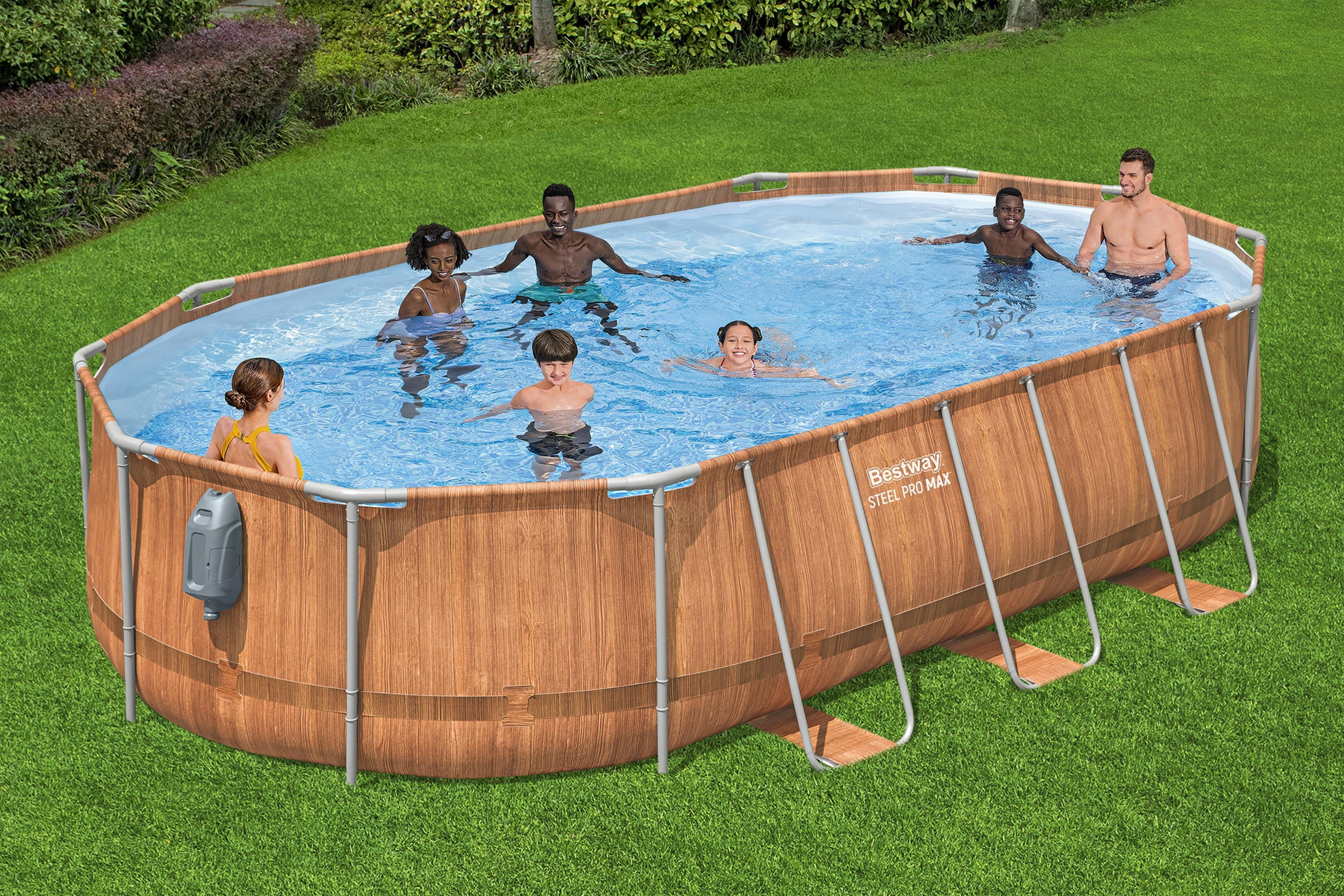 Steel Pro MAX™ Comfort Jet Series™ Frame Pool Set mit Filterpumpe 610 x 366 x 122 cm, Holz-Optik (Pinie), oval