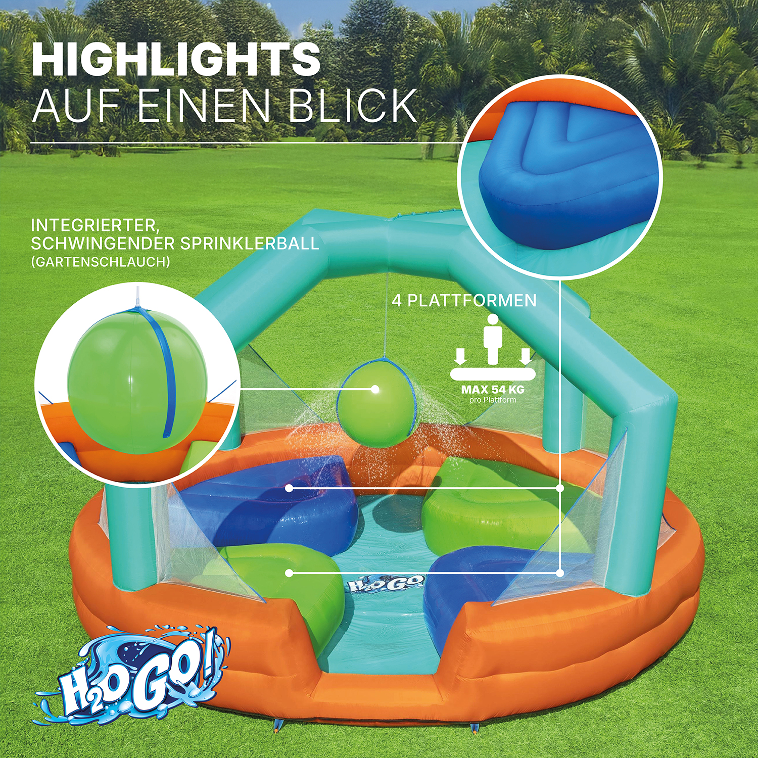 H2OGO! Wasserpark Dodge & Drench mit Dauergebläse 450 x 450 x 268 cm