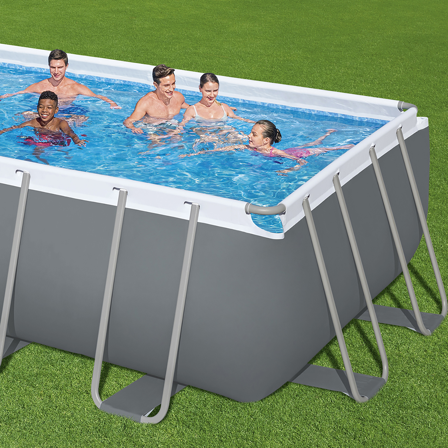 Steel Pro MAX™ Frame Pool Komplett-Set mit Sandfilteranlage 640 x 274 x 132 cm, grau, eckig