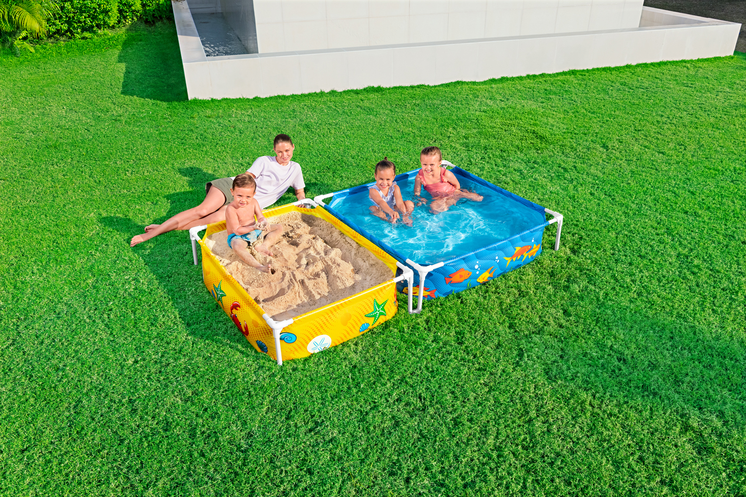 My First Frame Pool mit Sandkasten 213 x 122 x 30,5 cm, buntes Unterwasser-Design, eckig