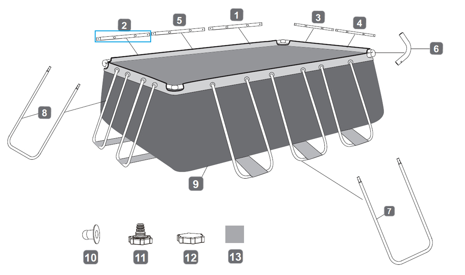 Bestway® Spare Part Top rail E (grey) for Power Steel™ pools 282/404/412 cm, angular