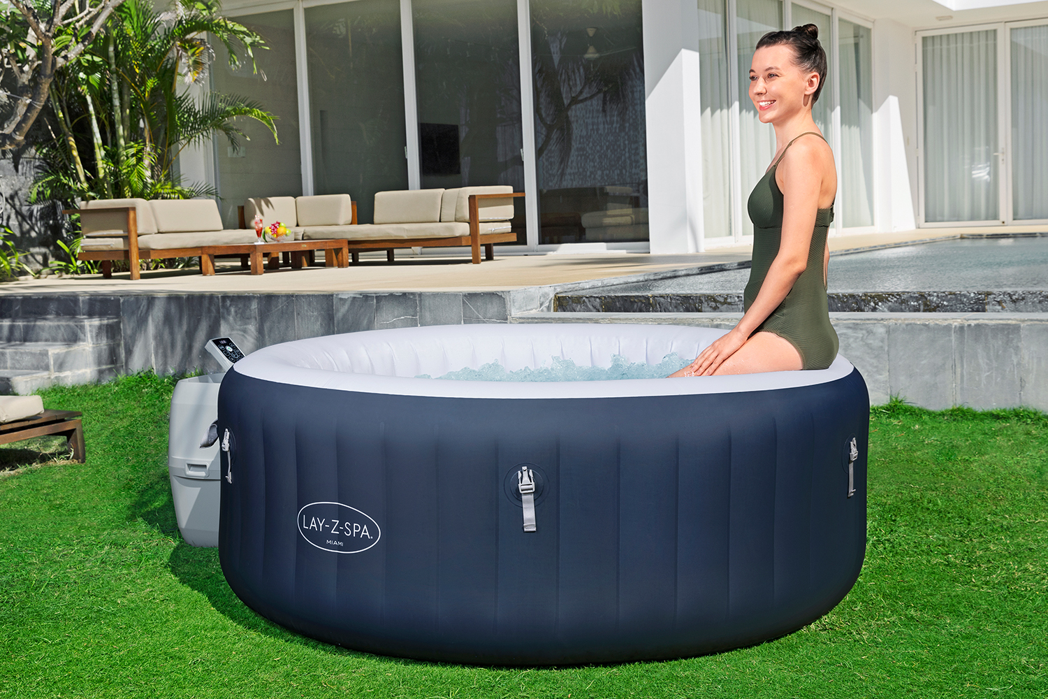 LAY-Z-SPA® Energiespar-Whirlpool Miami AirJet™ für 4 Personen Ø 180 x 66 cm, Dunkelblau