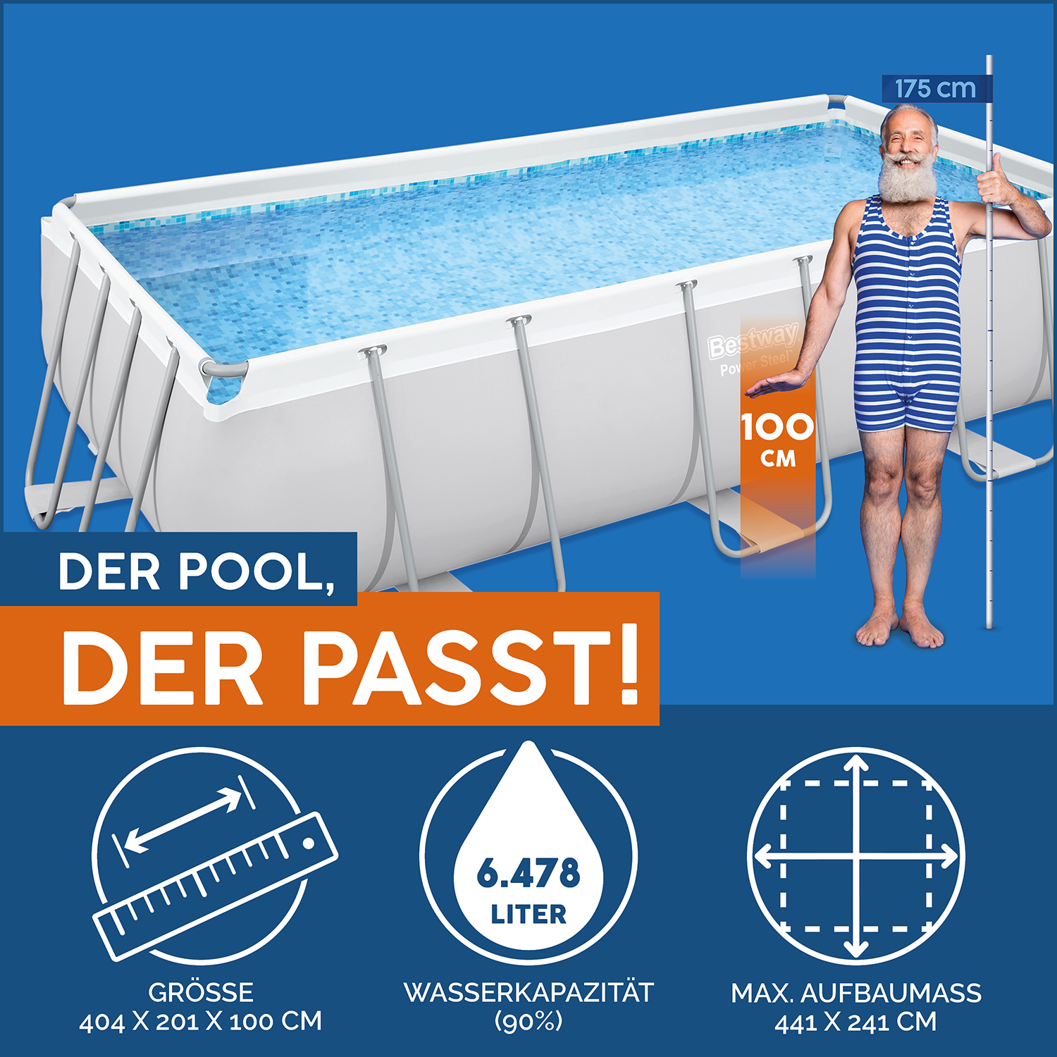 Power Steel 13'3" x 6'7" x 39.5"/4.04m x 2.01m x 1.00m Rectangular Pool