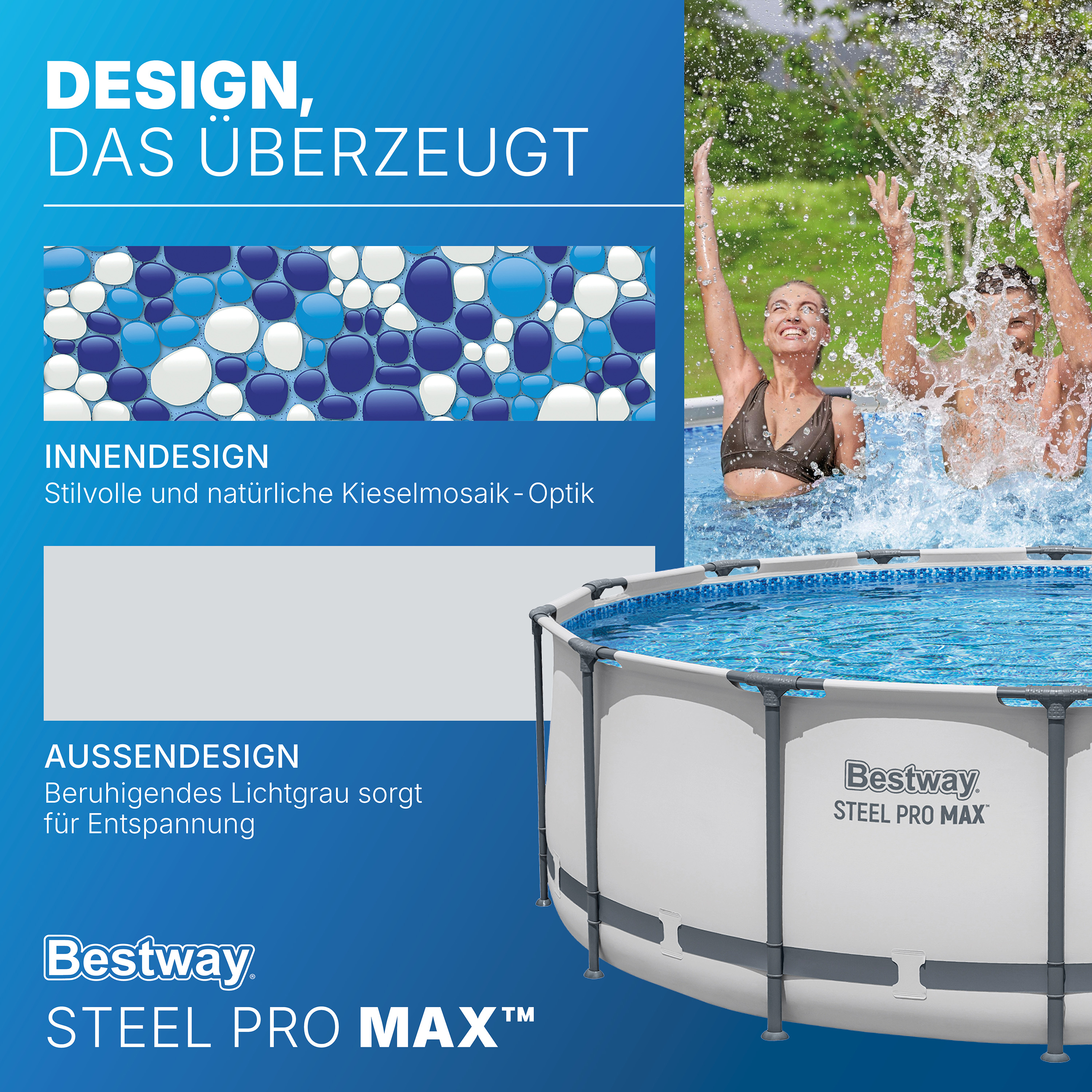 Steel Pro MAX™ Frame Pool Komplett Set mit Filterpumpe Ø 427 x 122 cm, lichtgrau, rund