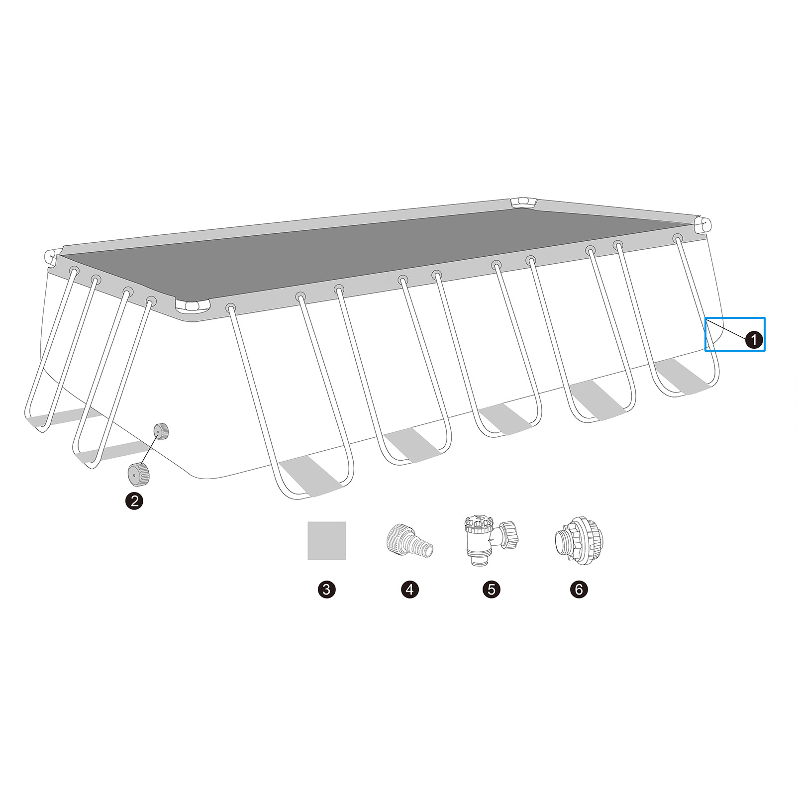 Bestway® Ersatzteil Poolfolie (dunkelgrau) für Steel Pro MAX™ Frame Pool 640 x 274 x 132 cm, eckig