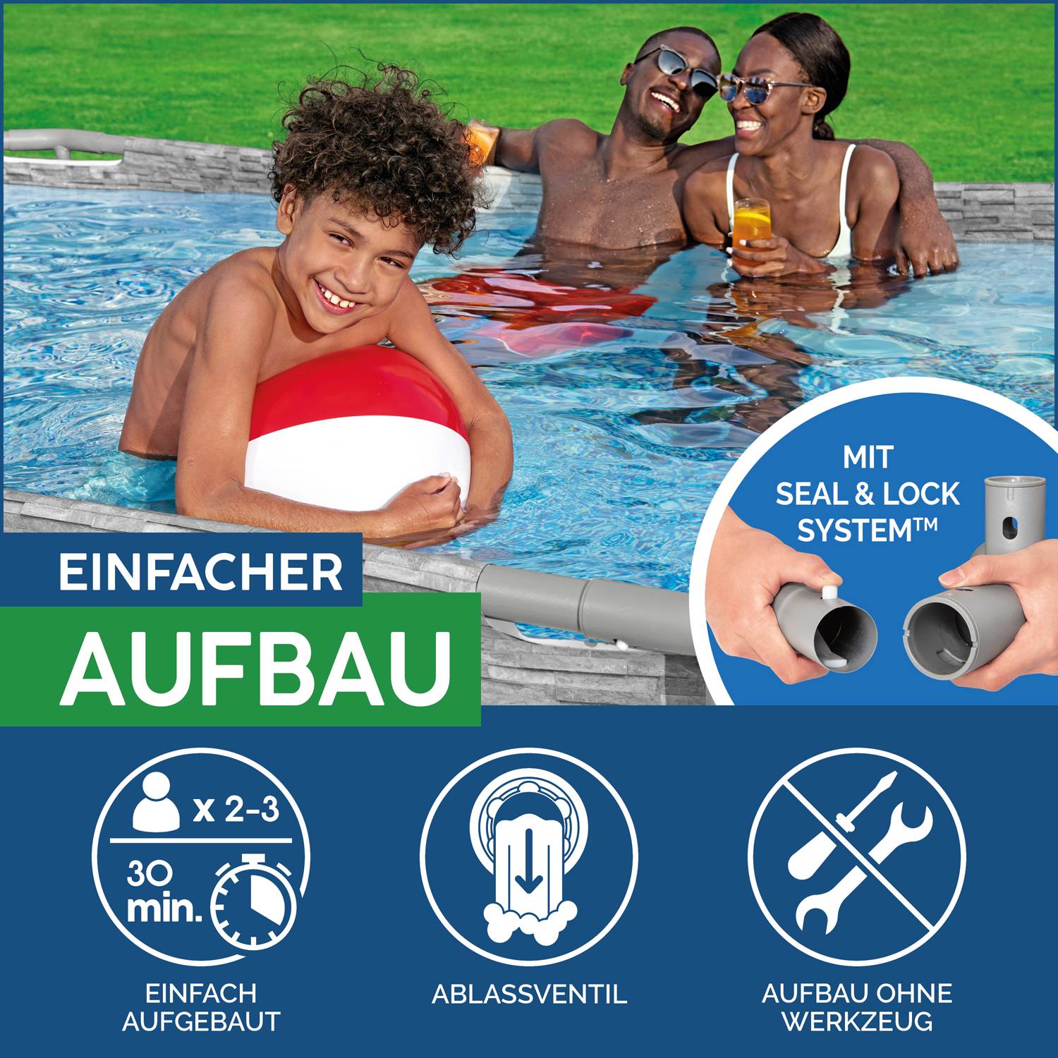 Power Steel™ Swim Vista Series™ Frame Pool Komplett-Set mit Filterpumpe 427 x 250 x 100 cm, Steinwand-Optik (Cremegrau), oval