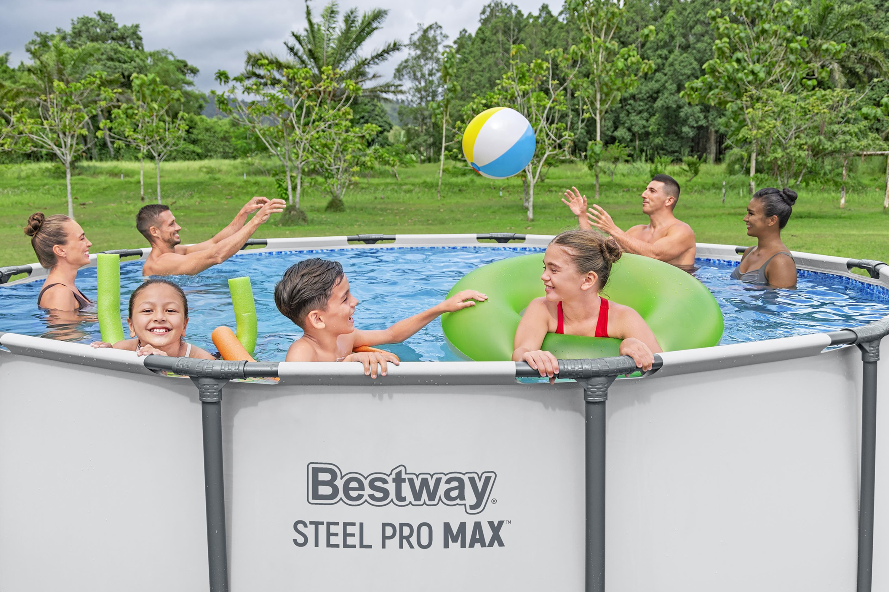 Steel Pro MAX™ Frame Pool Komplett Set mit Filterpumpe Ø 427 x 122 cm, lichtgrau, rund