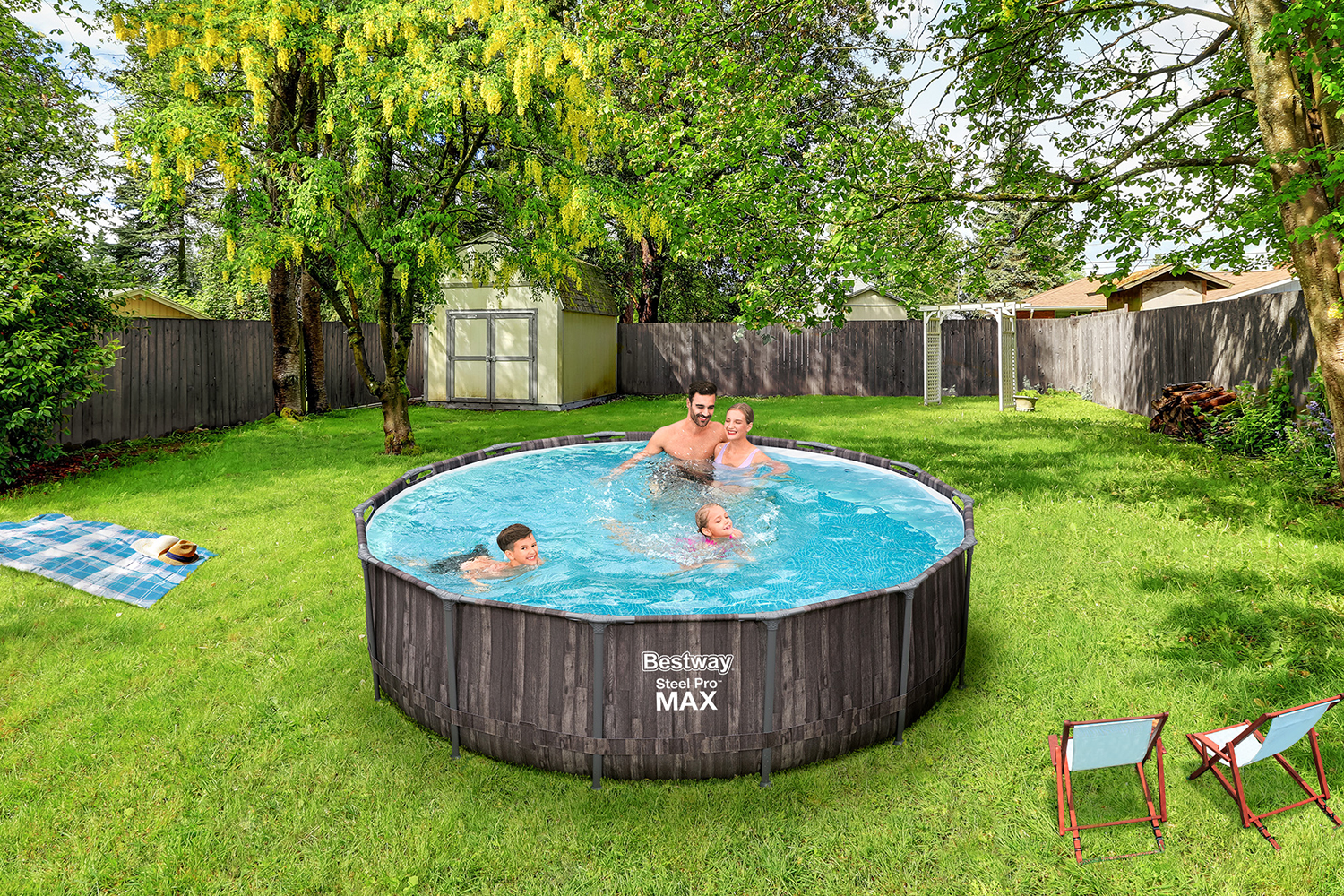 Steel Pro MAX™ Solo Pool ohne Zubehör Ø 427 x 107 cm, Holz-Optik (Mooreiche), rund