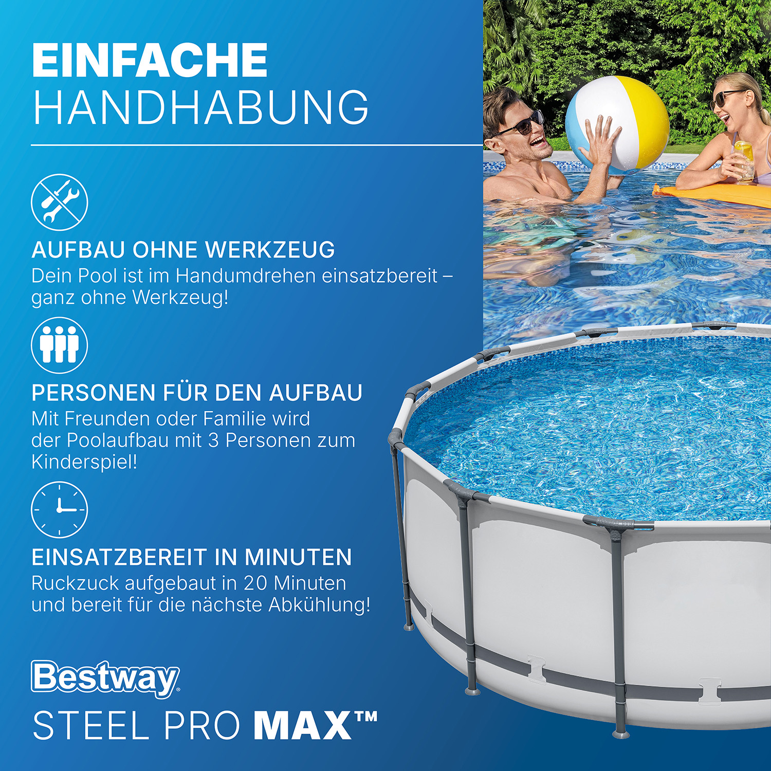 Steel Pro MAX™ Solo Pool ohne Zubehör Ø 488 x 122 cm, lichtgrau, rund