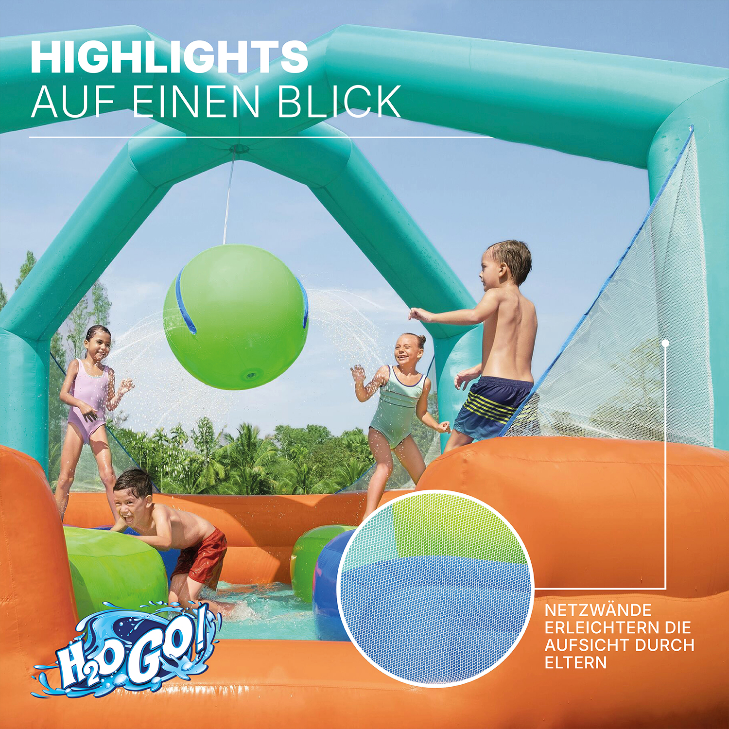 H2OGO! Wasserpark Dodge & Drench mit Dauergebläse 450 x 450 x 268 cm