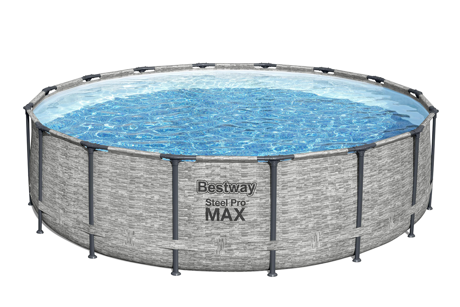 Steel Pro MAX™ Solo Pool ohne Zubehör Ø 488 x 122 cm, Steinwand-Optik (Cremegrau), rund