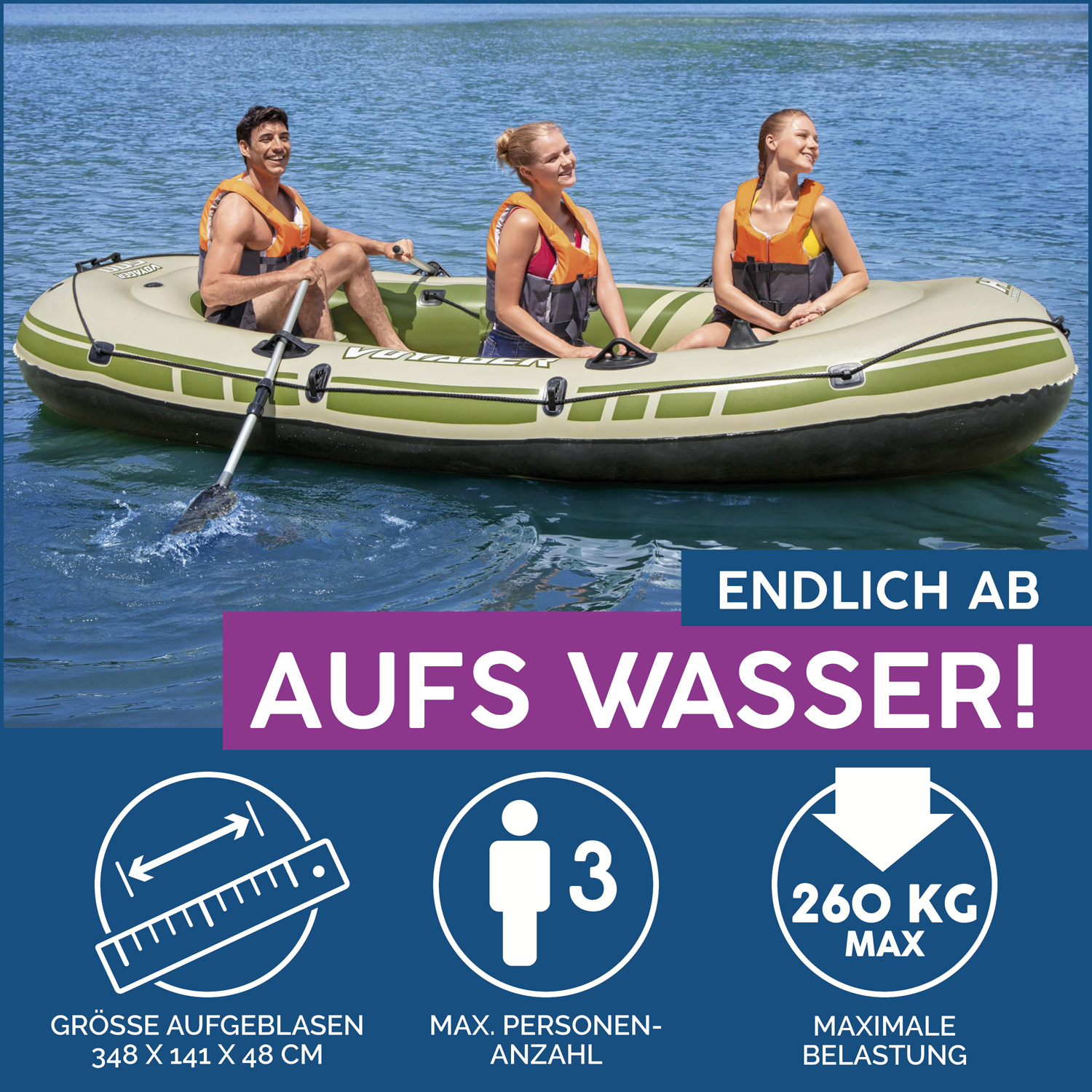 Hydro-Force™ Schlauchboot-Set für 3 Personen Voyager 500 348 x 141 x 48 cm