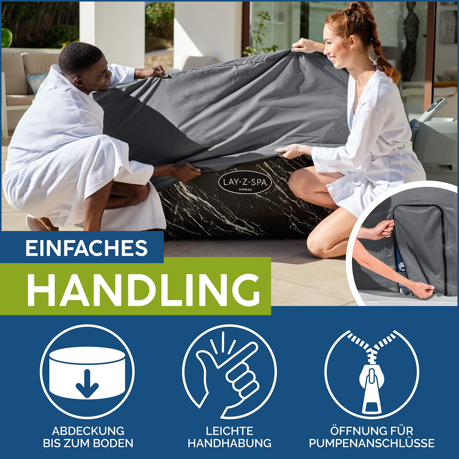LAY-Z-SPA® Xtras  EnergySense™ Plus Thermo-Komplettabdeckung 180 x 180 x 71 cm, eckig