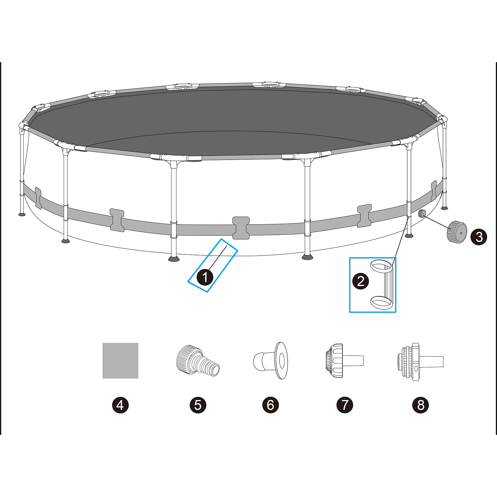 Ersatzteil Poolfolie für Steel Pro MAX 366x100cm, rund - inklusive Kunststoffring-Set