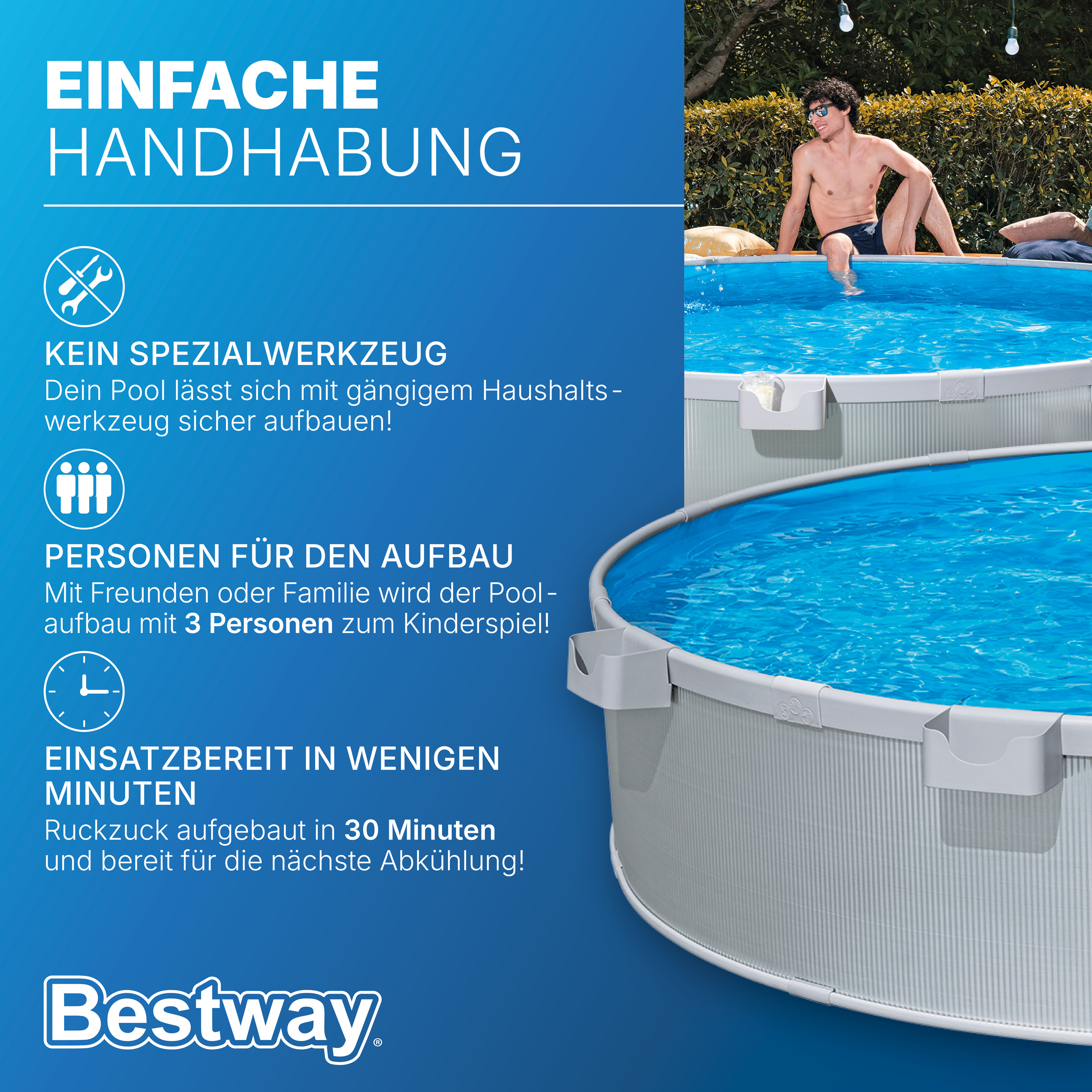 Stahlwandpool-Set mit Filterpumpe Ø 305 x 61 cm, grau, rund