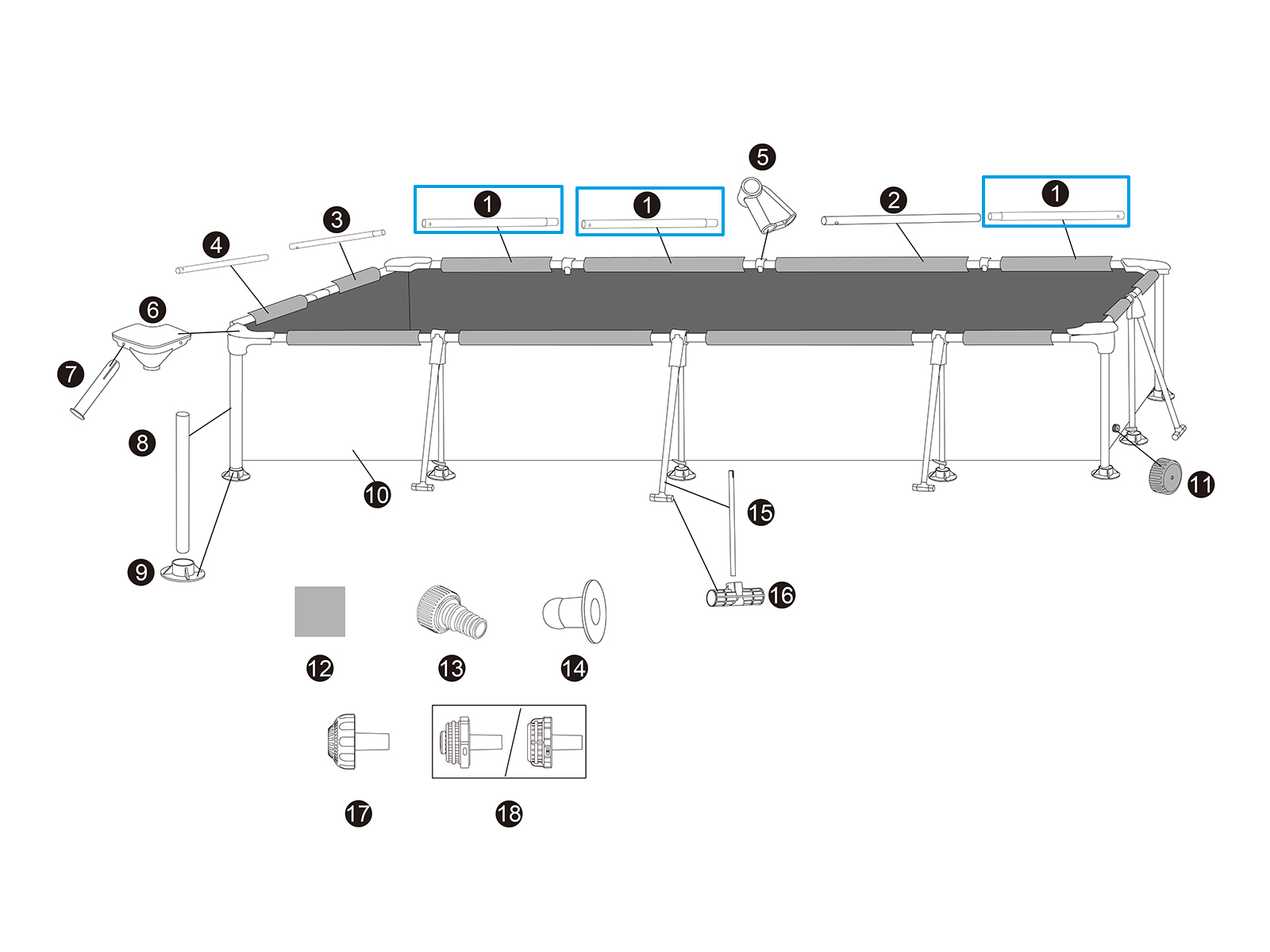 Bestway® Spare Part pool Top rail A (white) for Steel Pro™ frame pool 366 x 201 x 66 cm, angular