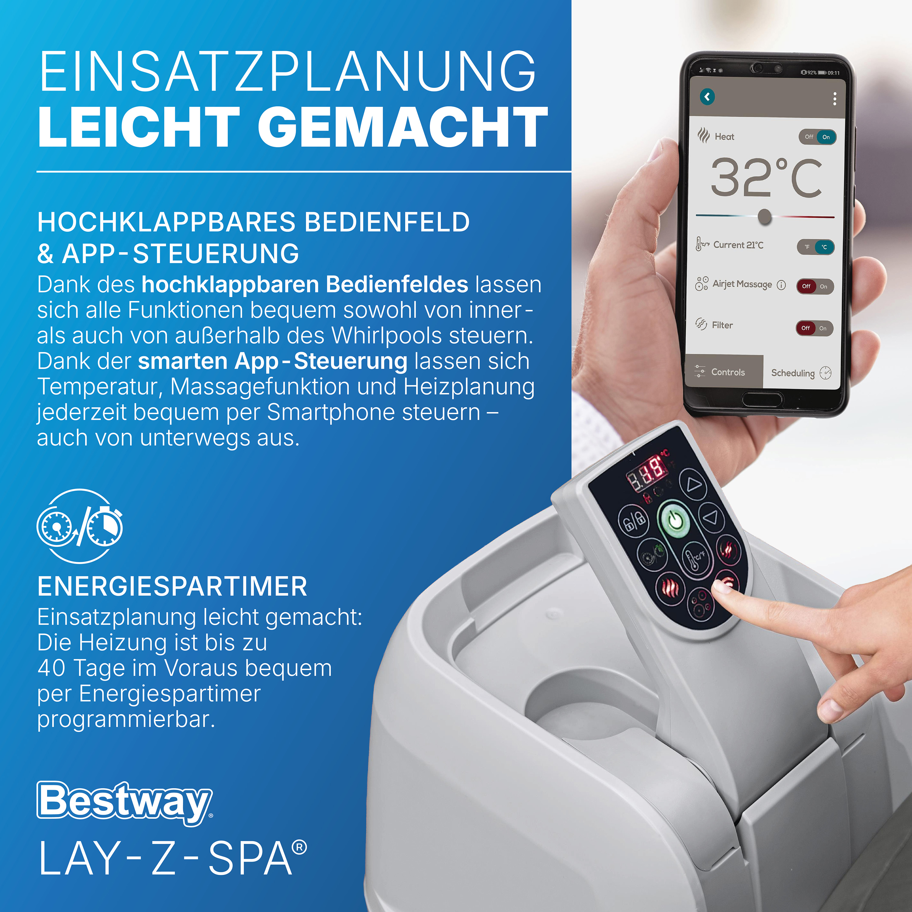 LAY-Z-SPA® XXL WLAN Whirlpool Mauritius AirJet™ 270 x 180 x 71 cm, oval