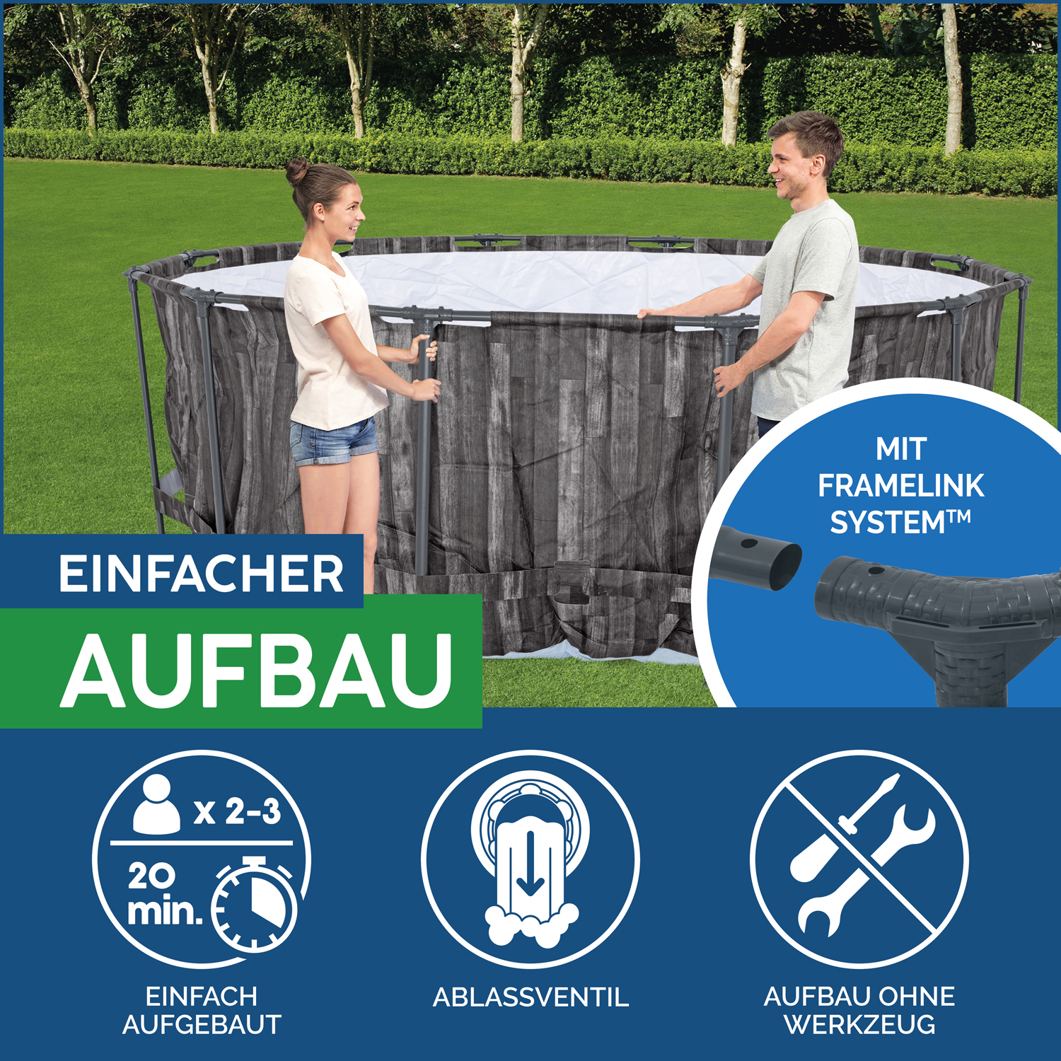 Steel Pro MAX™ Frame Pool-Set mit Filterpumpe Ø 366 x 100 cm, Holz-Optik (Mooreiche), rund
