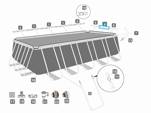 Bestway® Spare Part Top rail D (grey) for Power Steel™ pools 671/732 x 366 x 132 cm, angular Bestway® Spare Part Top rail D (grey) for Power Steel™ pools 732 x 366 x 132 cm, angular