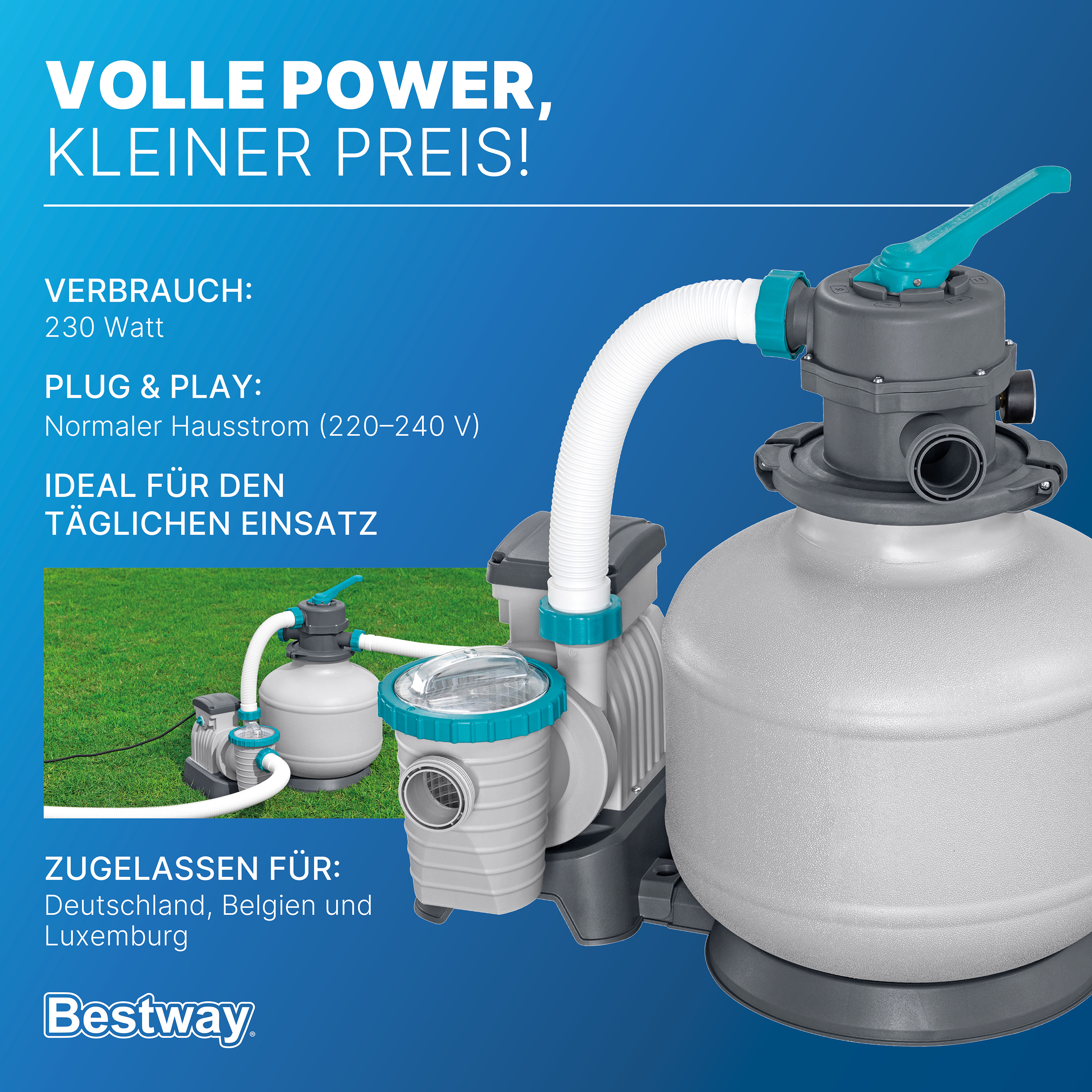 Sandfilteranlage mit Zeitschaltuhr 6.056 l/h, 230 W