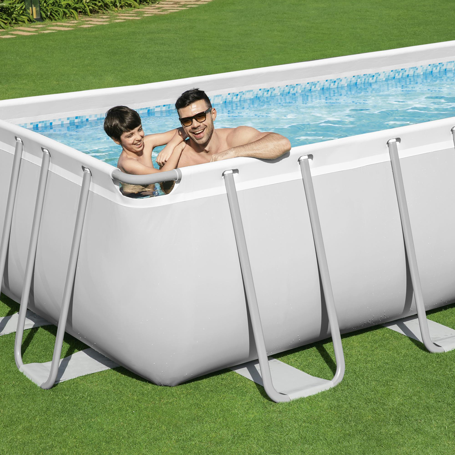 Power Steel™ Frame Pool Komplett-Set mit Sandfilteranlage 488 x 244 x 122 cm, lichtgrau, eckig