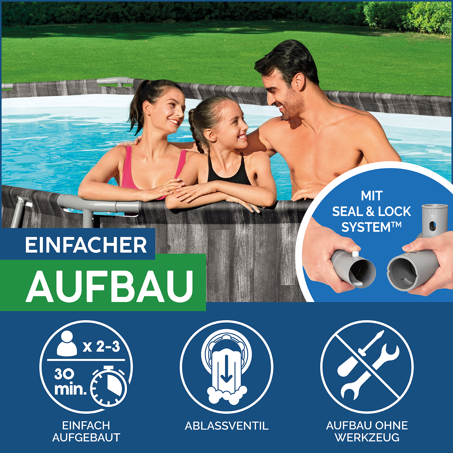 Power Steel™ Frame Pool Komplett-Set mit Filterpumpe 732 x 366 x 122 cm , Holz-Optik (Mooreiche), oval