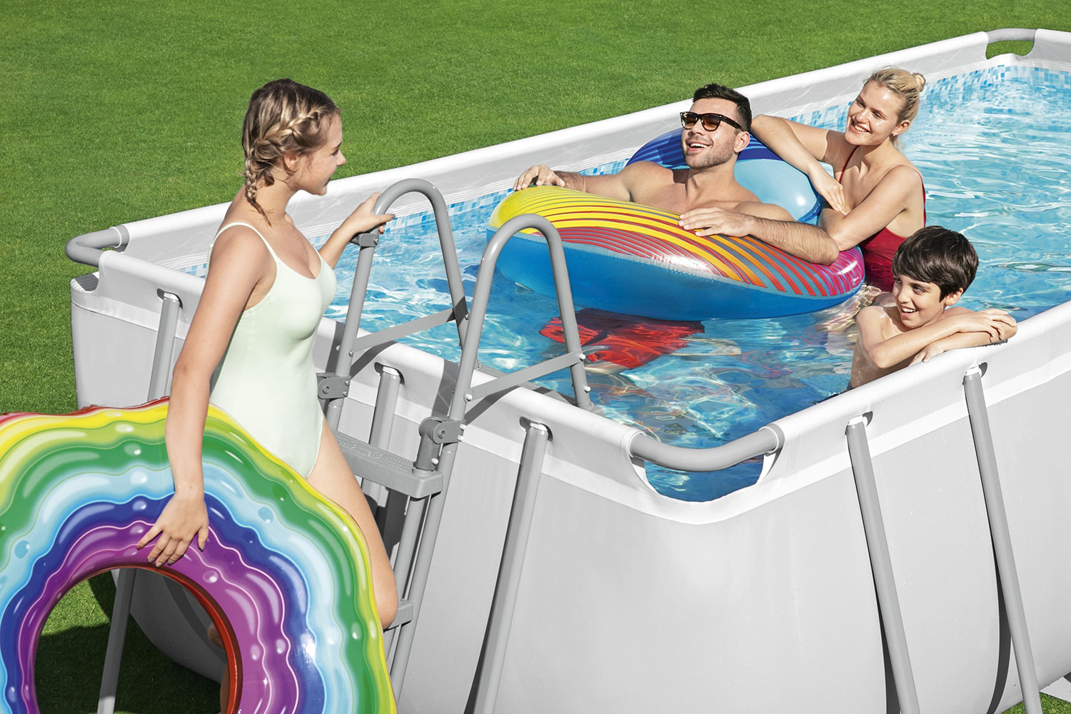 Power Steel™ Frame Pool Komplett-Set mit Sandfilteranlage 488 x 244 x 122 cm, lichtgrau, eckig