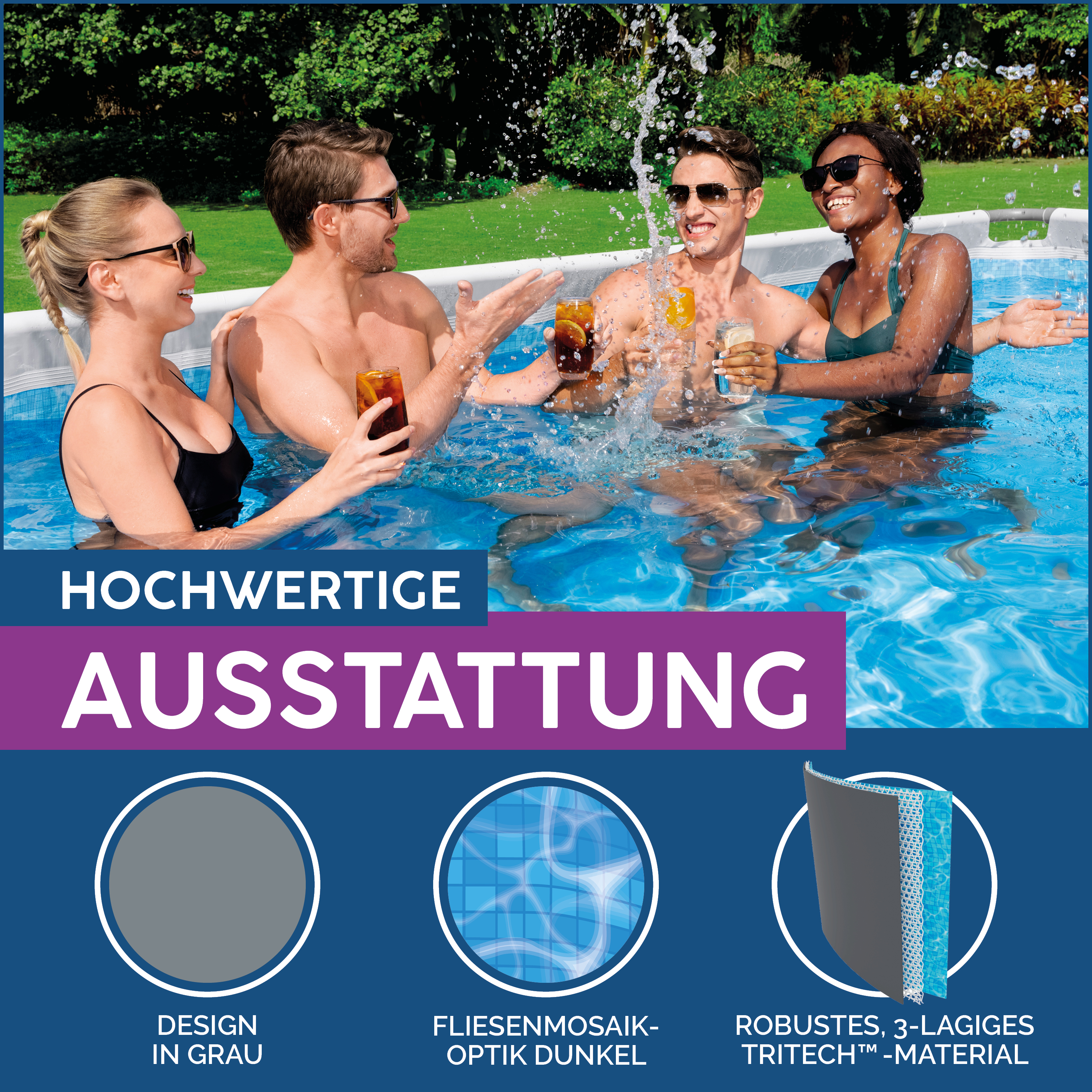 Power Steel™ Frame Pool Komplett Set mit Sandfilteranlage 640 x 274 x 132 cm, grau, eckig