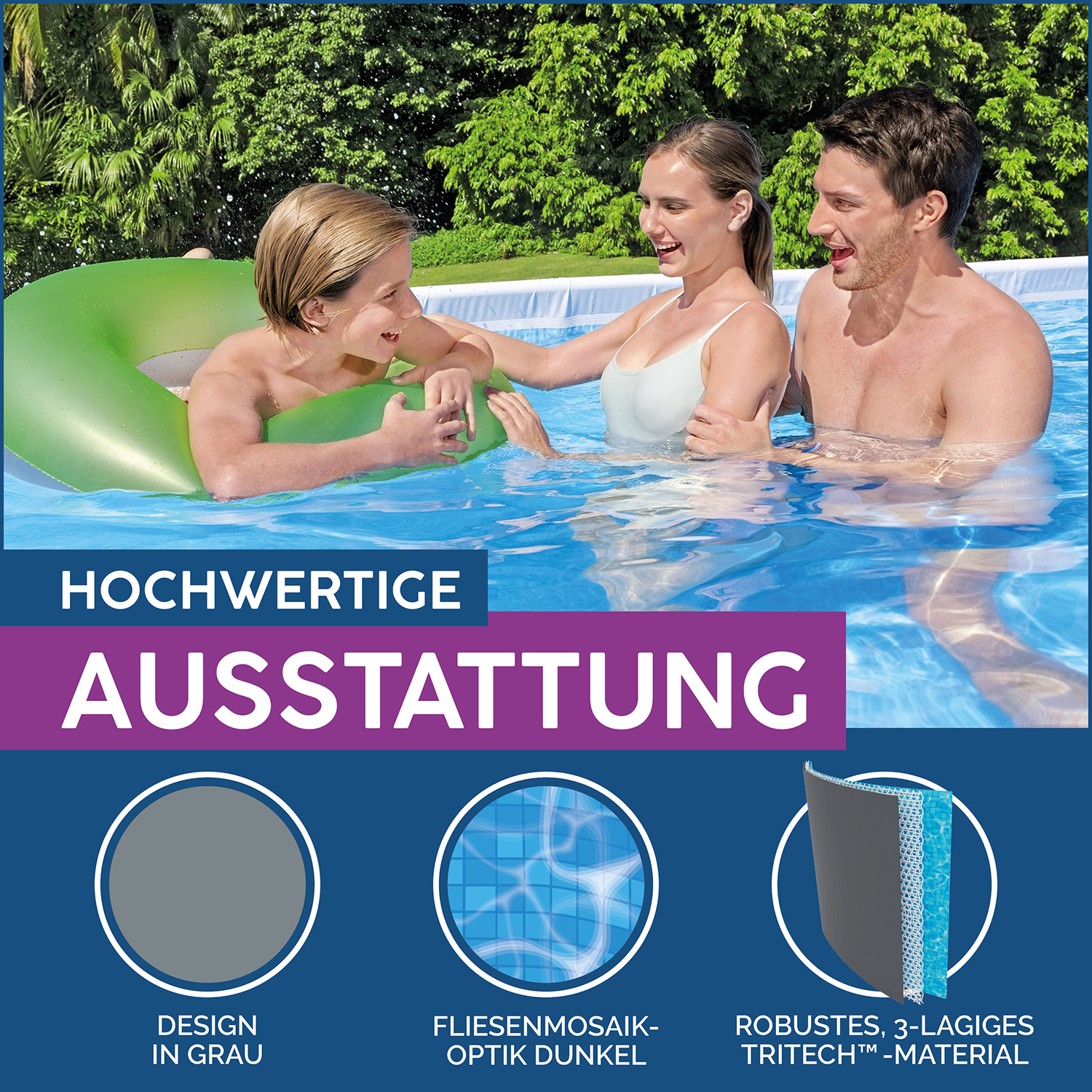 Power Steel™ Frame Pool Komplett-Set mit Filterpumpe 732 x 366 x 132 cm, grau, eckig