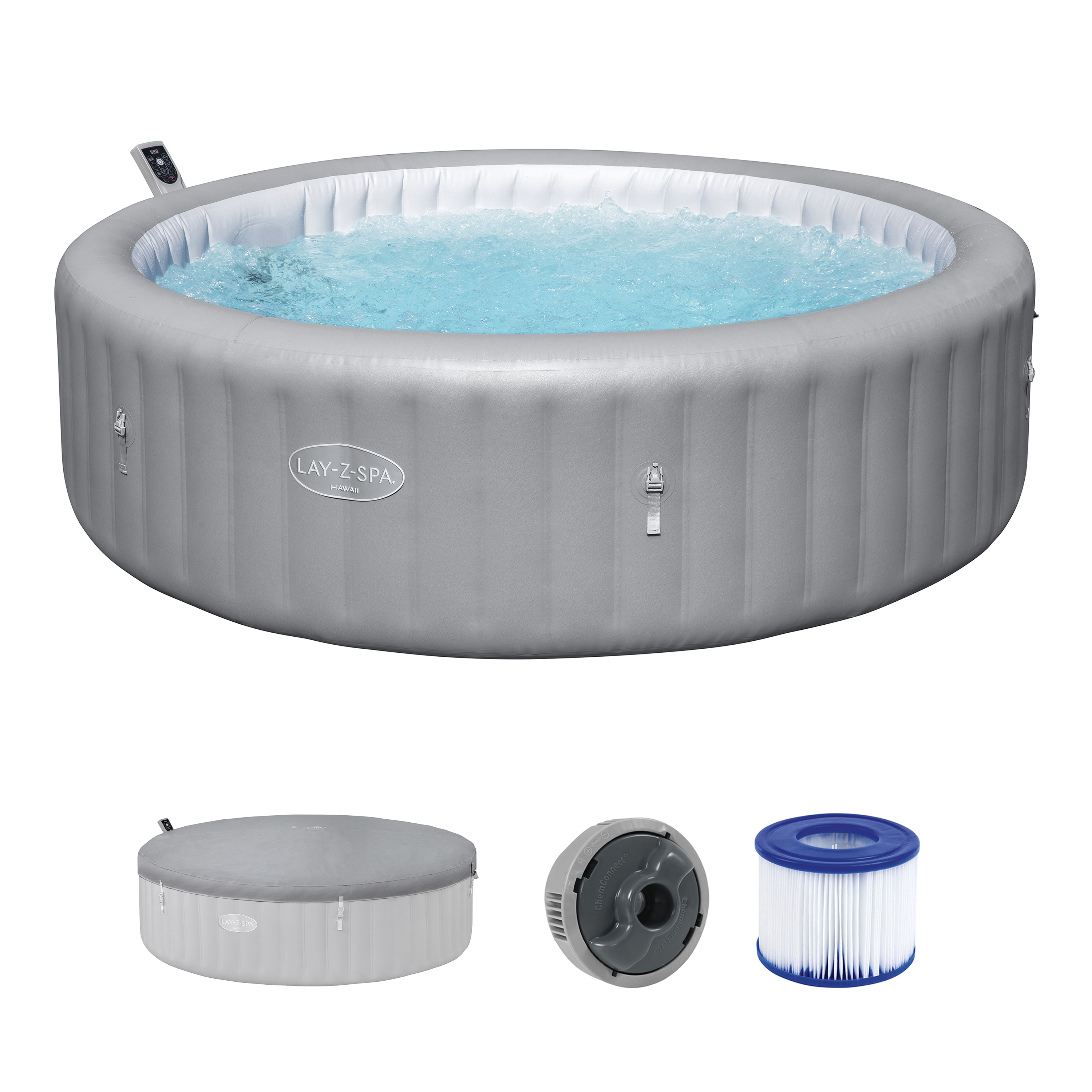 LAY-Z-SPA® Energiespar Whirlpool Hawaii Arjet™ mit App Steuerung, für 8 Personen Ø 236 x 71 cm, Silbergrau